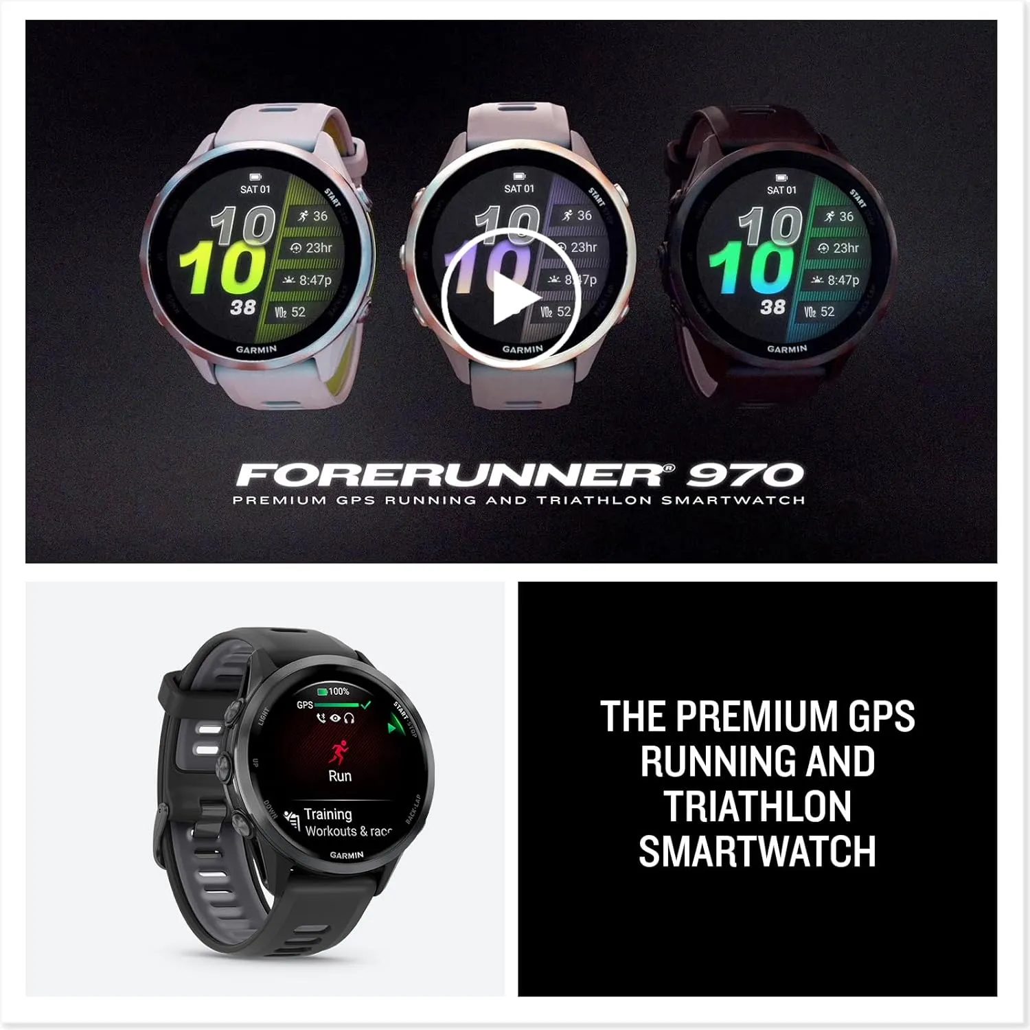 PlayBetter Garmin Forerunner 970 (Carbon Gray DLC Titanium/Black Translucent) Premium GPS Running & Triathlon Smartwatch Bundle - AMOLED, LED Flashlight Portable Charger & HD Screen Protectors
