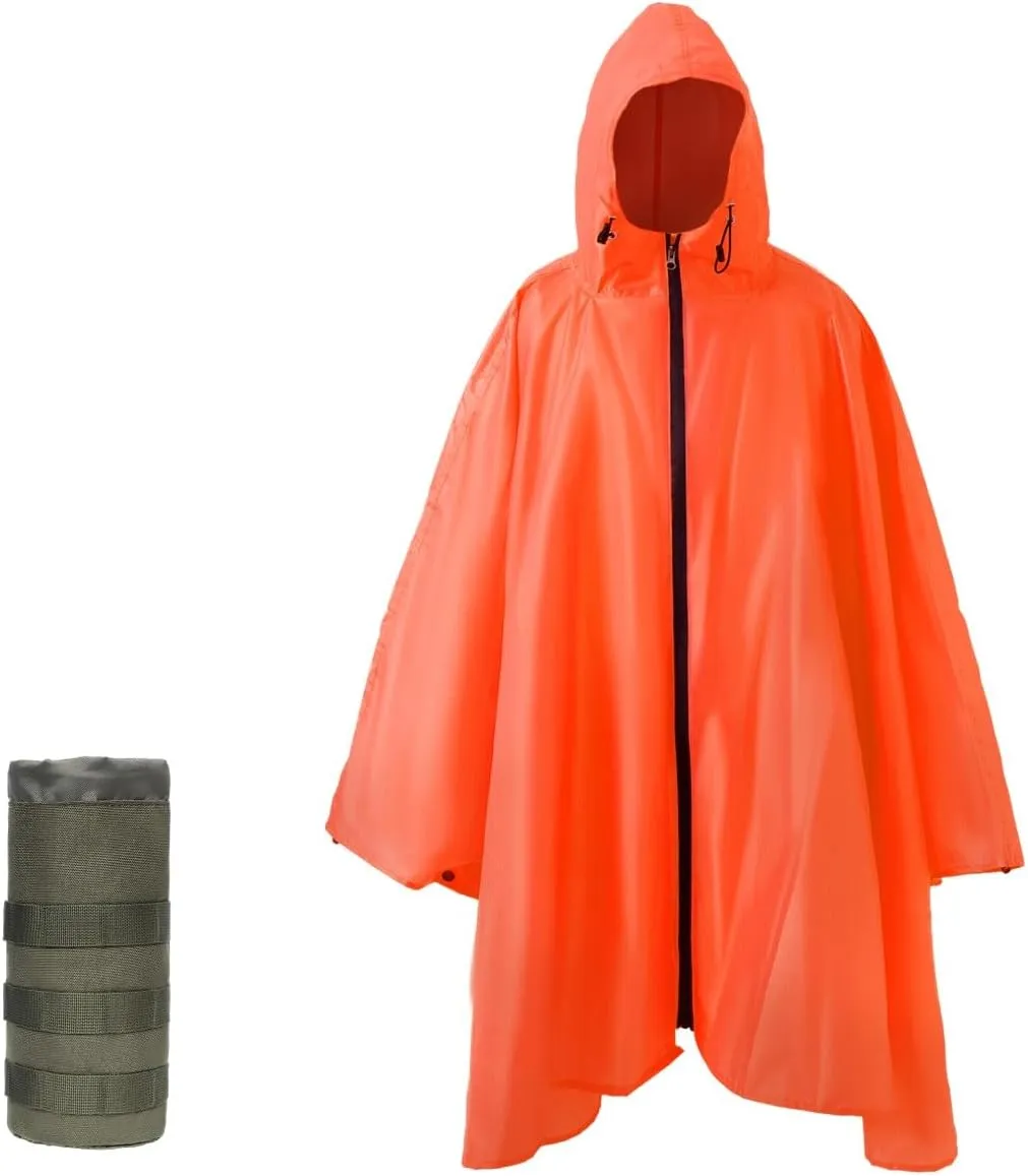 Plus Size Adult Rain Poncho with Hood and Zipper, Poncho Para Lluvia, Tactical Ponchos Adult For Camping, Hiking