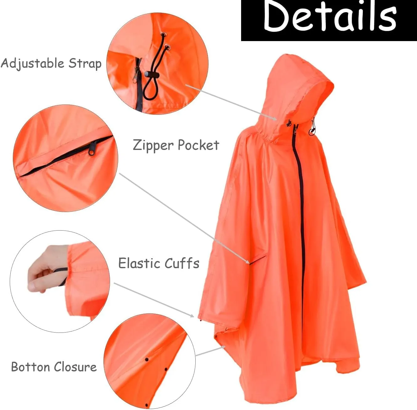 Plus Size Adult Rain Poncho with Hood and Zipper, Poncho Para Lluvia, Tactical Ponchos Adult For Camping, Hiking