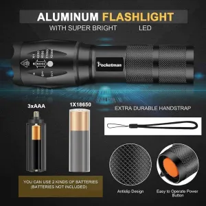 Pocketman LED Tactical Flashlight Super Bright LED Flashlights Portable Outdoor Water Resistant Torch with 5 Light Modes（10Pack）
