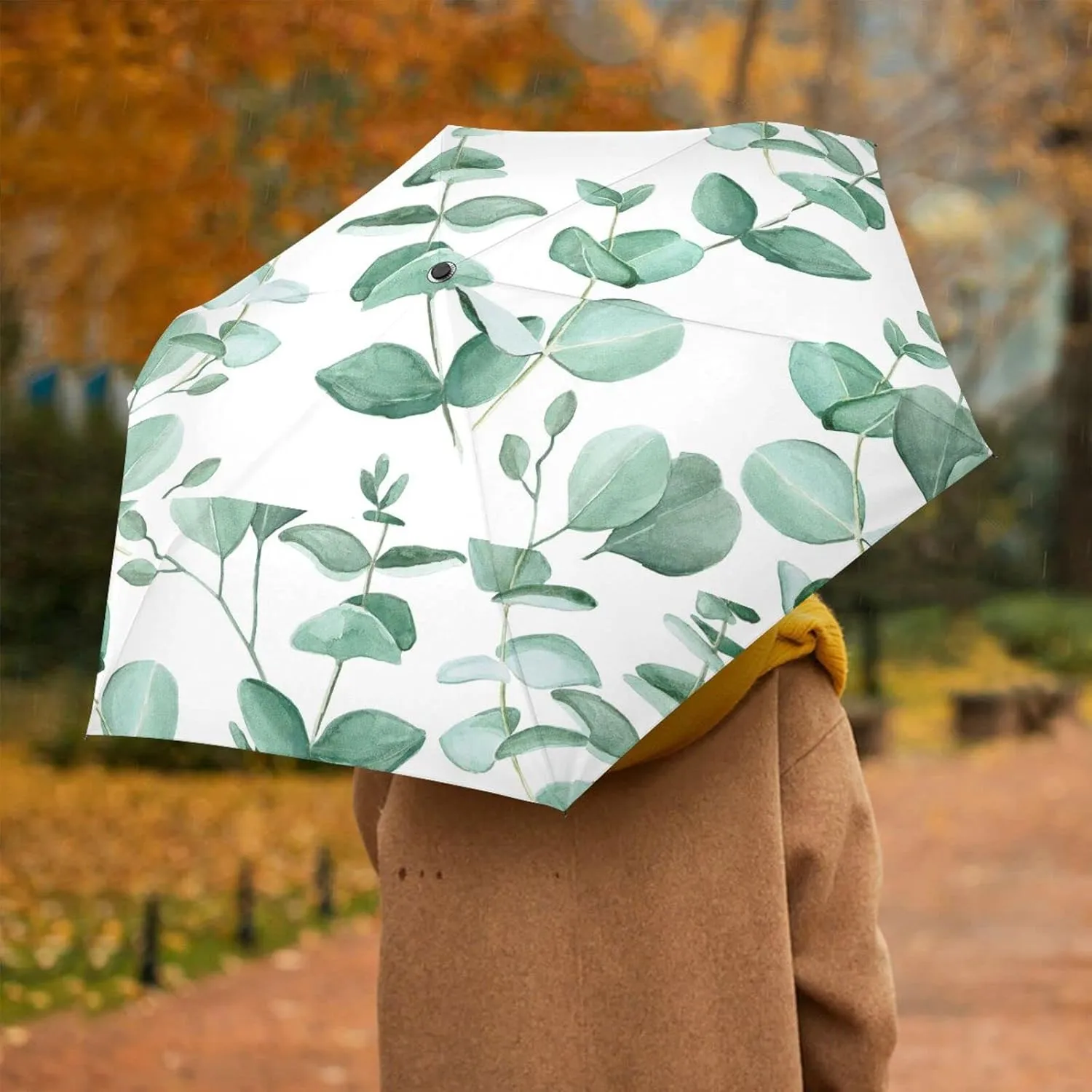Poeticcity Automatic Folding Umbrella, Auto Open/Close Anti-UV 3 Folds Parasol, Compact Windproof Strong Umbrellas for Travel Sun & Rain