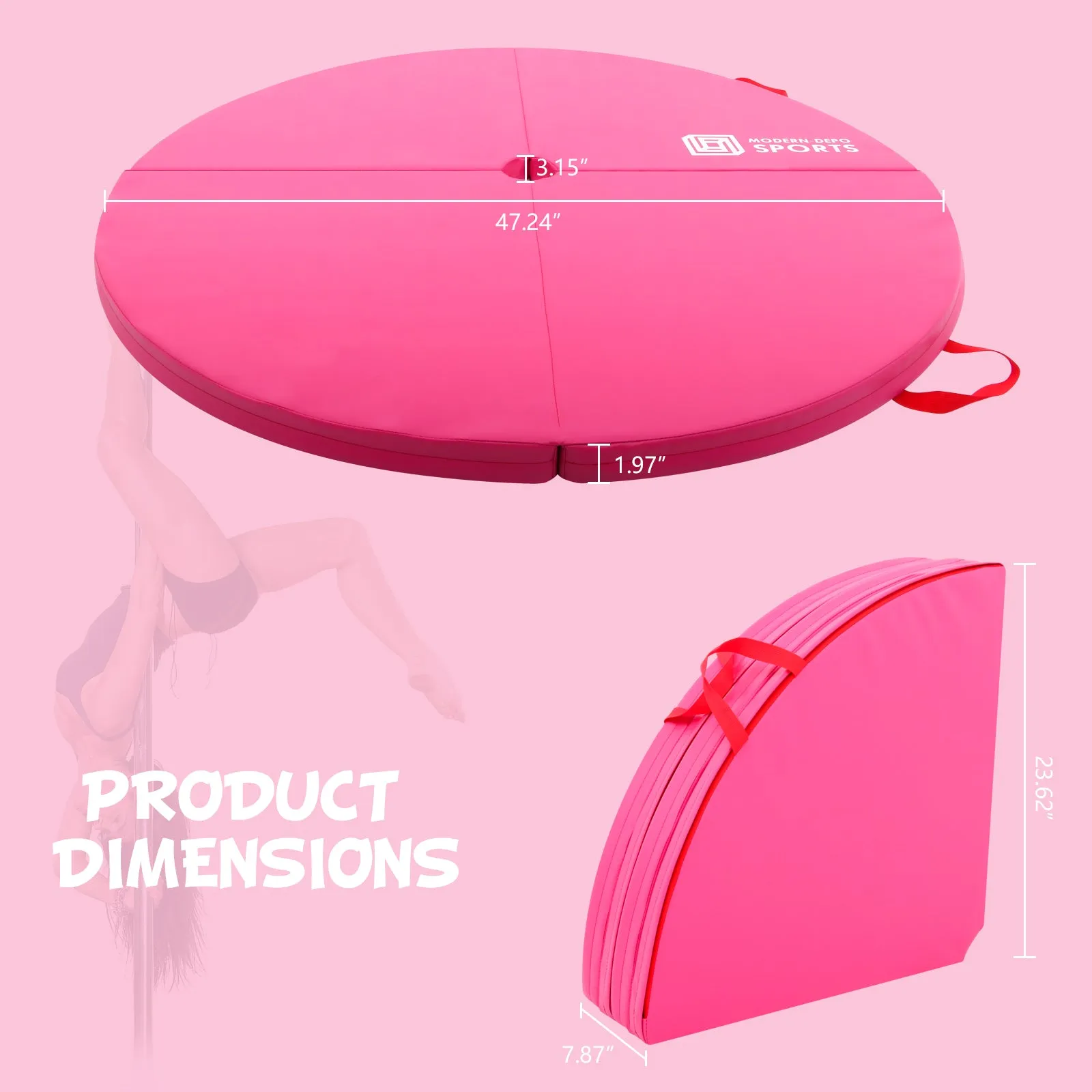 Pole Dance Mat Foldable Pole Crash Mats EPE Foam Round Padding Waterproof PU Cover Protective Fall Safety Cushion Lightweight for Home, Gym, Yoga Exercise