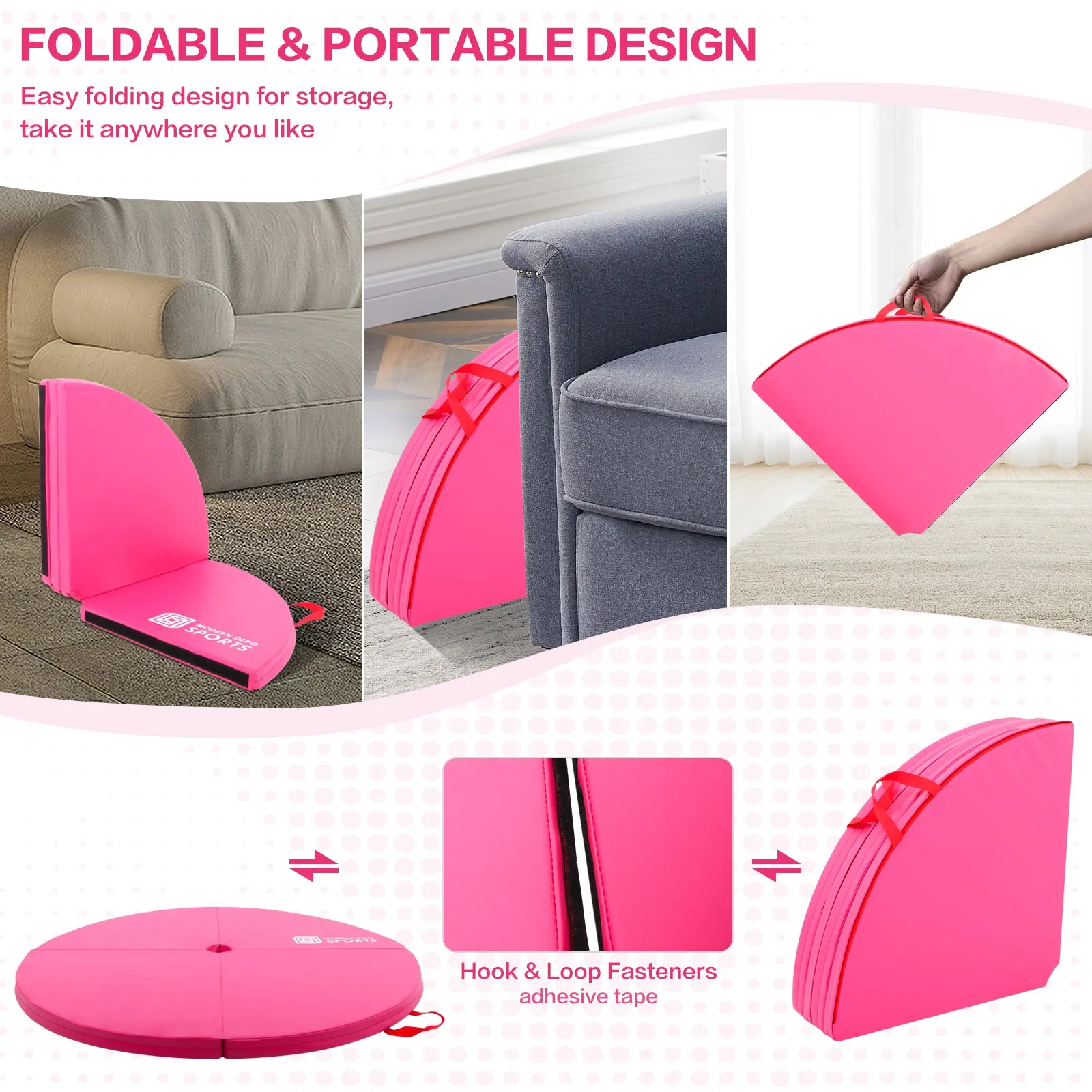 Pole Dance Mat Foldable Pole Crash Mats EPE Foam Round Padding Waterproof PU Cover Protective Fall Safety Cushion Lightweight for Home, Gym, Yoga Exercise