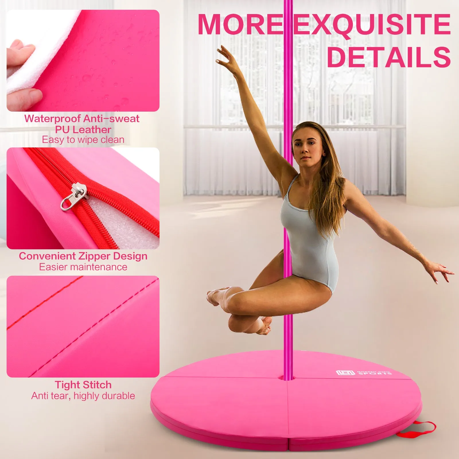 Pole Dance Mat Foldable Pole Crash Mats EPE Foam Round Padding Waterproof PU Cover Protective Fall Safety Cushion Lightweight for Home, Gym, Yoga Exercise