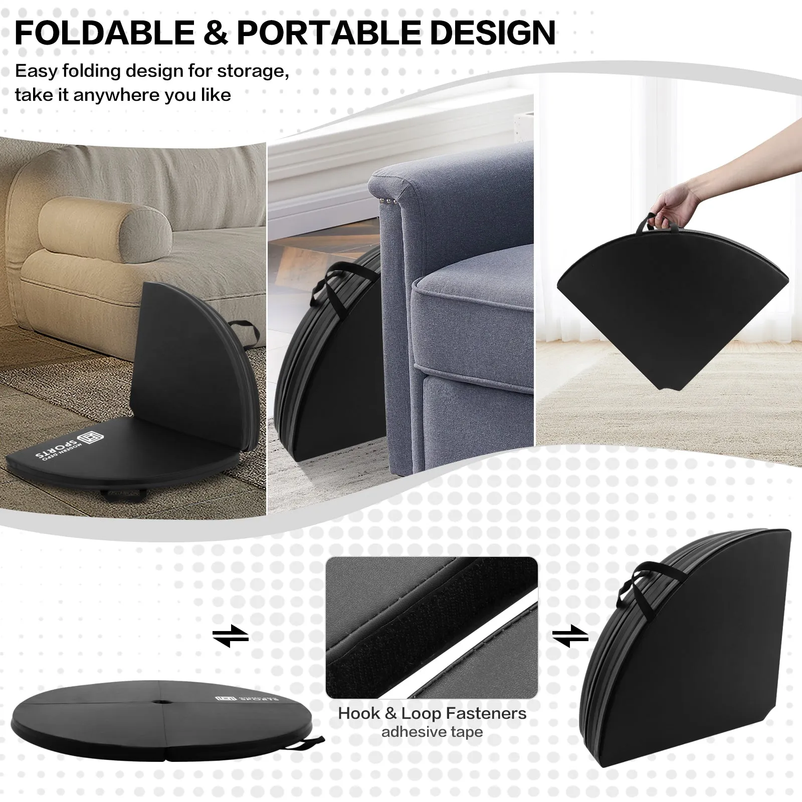 Pole Dance Mat Foldable Pole Crash Mats EPE Foam Round Padding Waterproof PU Cover Protective Fall Safety Cushion Lightweight for Home, Gym, Yoga Exercise