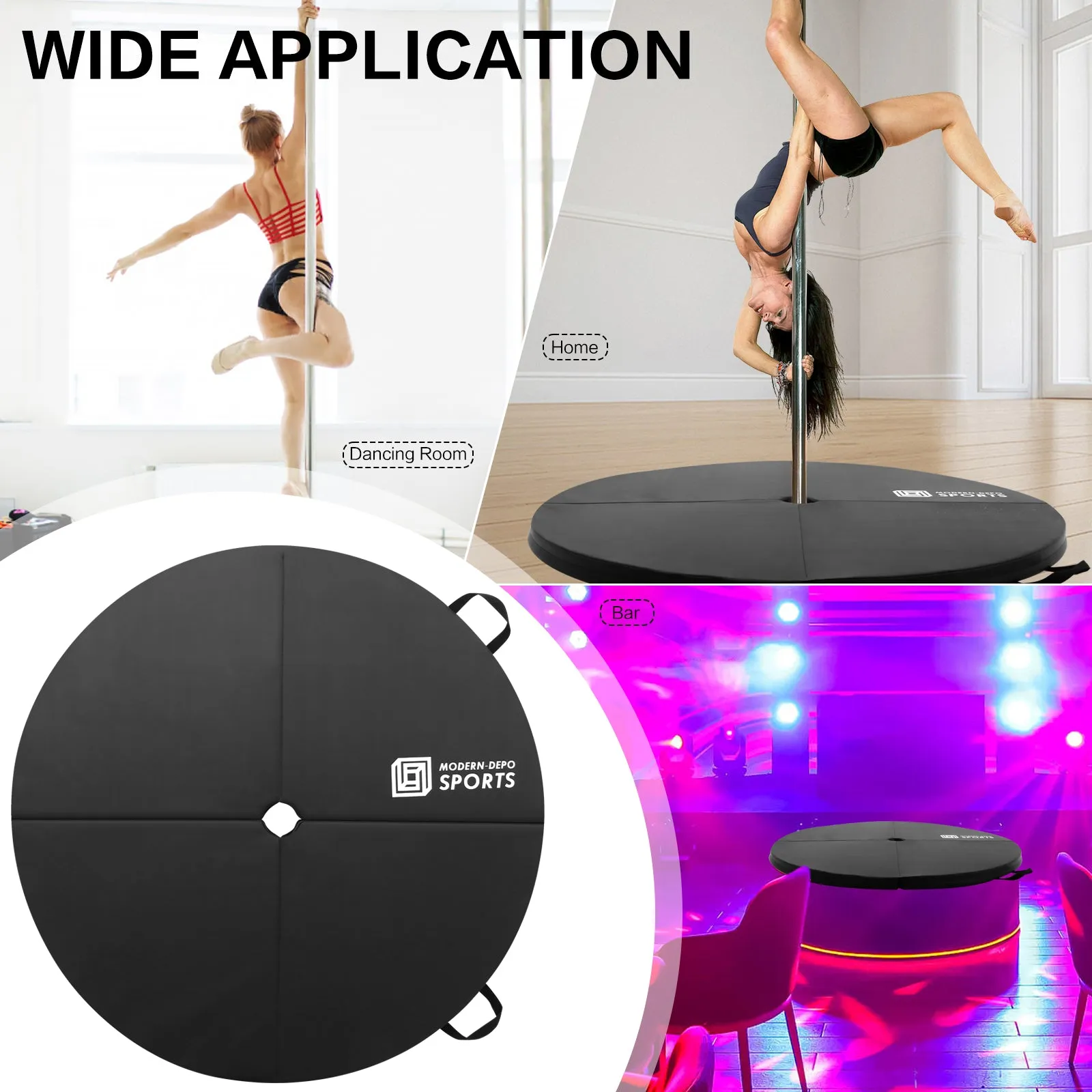 Pole Dance Mat Foldable Pole Crash Mats EPE Foam Round Padding Waterproof PU Cover Protective Fall Safety Cushion Lightweight for Home, Gym, Yoga Exercise