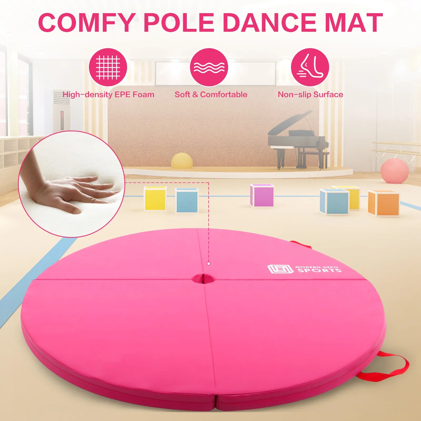 Pole Dance Mat Foldable Pole Crash Mats EPE Foam Round Padding Waterproof PU Cover Protective Fall Safety Cushion Lightweight for Home, Gym, Yoga Exercise