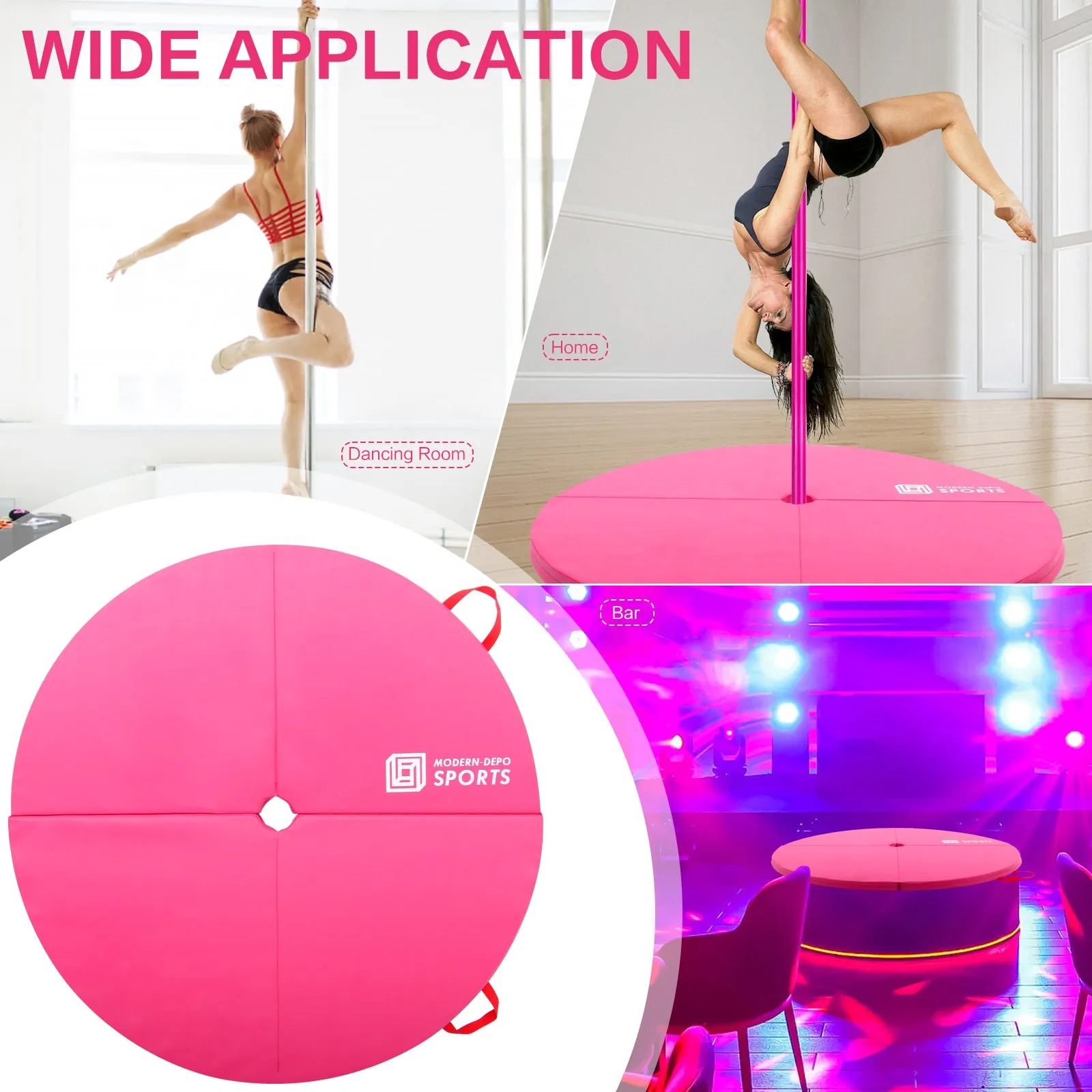 Pole Dance Mat Foldable Pole Crash Mats EPE Foam Round Padding Waterproof PU Cover Protective Fall Safety Cushion Lightweight for Home, Gym, Yoga Exercise