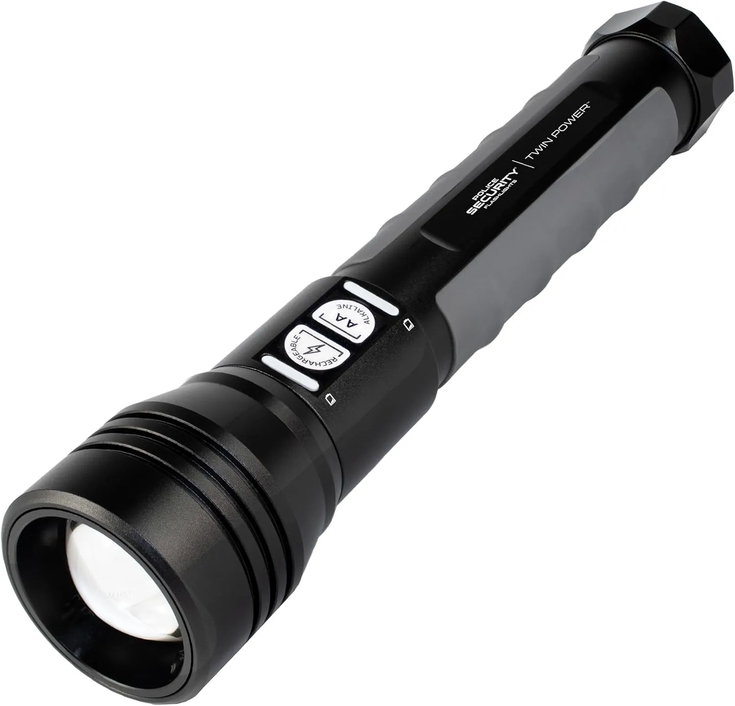 Police Security Twin Power 2000 Lumen LED Flashlight - Choose Your Power - Ultra-Bright Rechargeable w/Backup Battery, 13 Hour Runtime, Water & Impact Resistant – Emergencies, Camping, Hiking