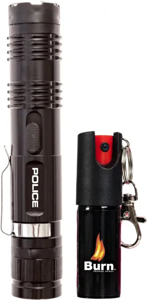 Police Stun Gun Burn Pepper Spray Self Defense Combo - M12 Black