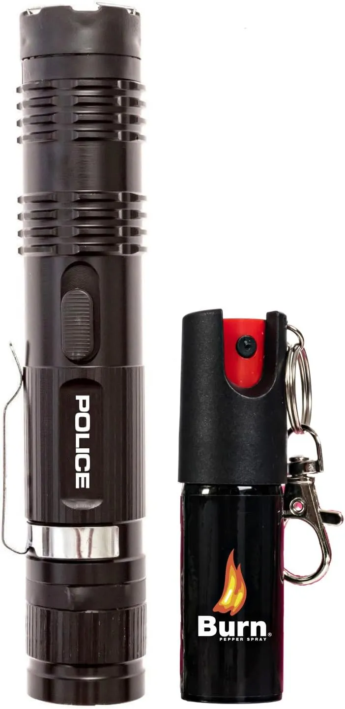 Police Stun Gun Burn Pepper Spray Self Defense Combo - M12 Black