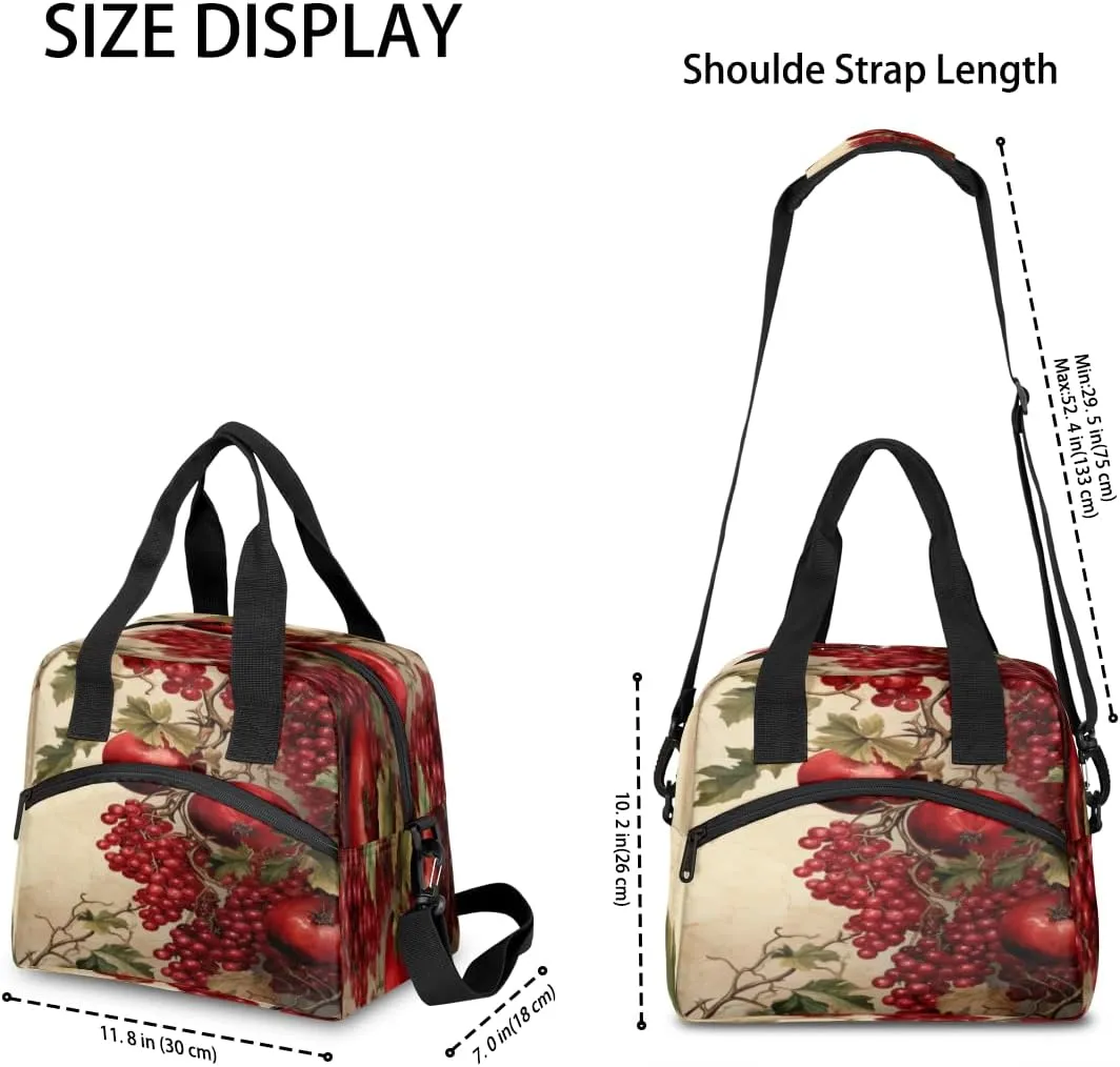 Pomegranate Printed Lunch Bag for Women Men Reusable Insulated Lunch Box with Adjustable Shoulder Strap Portable Cooler Tote Bag for Office Work Picnic Travel