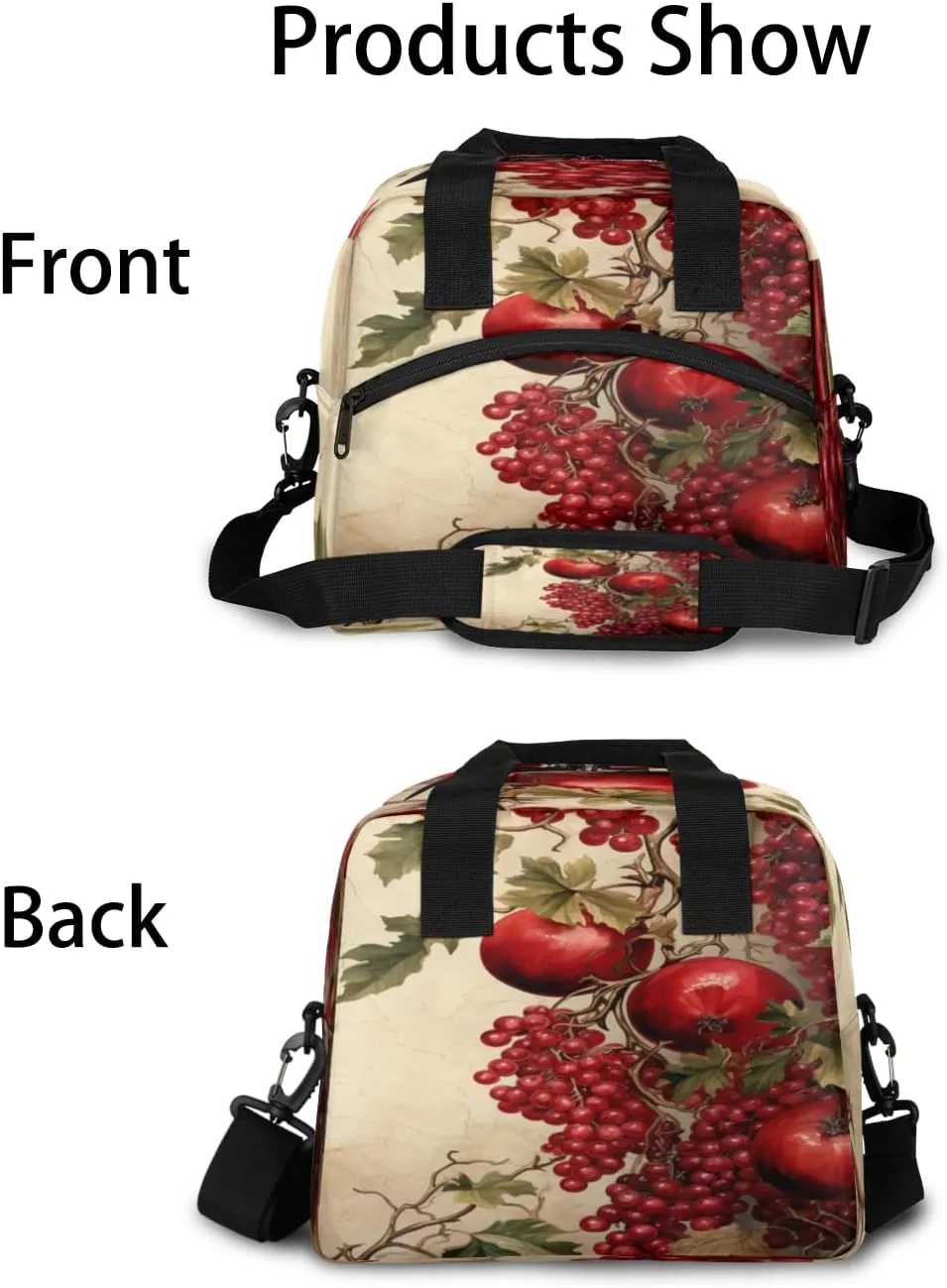 Pomegranate Printed Lunch Bag for Women Men Reusable Insulated Lunch Box with Adjustable Shoulder Strap Portable Cooler Tote Bag for Office Work Picnic Travel