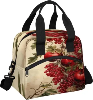 Pomegranate Printed Lunch Bag for Women Men Reusable Insulated Lunch Box with Adjustable Shoulder Strap Portable Cooler Tote Bag for Office Work Picnic Travel