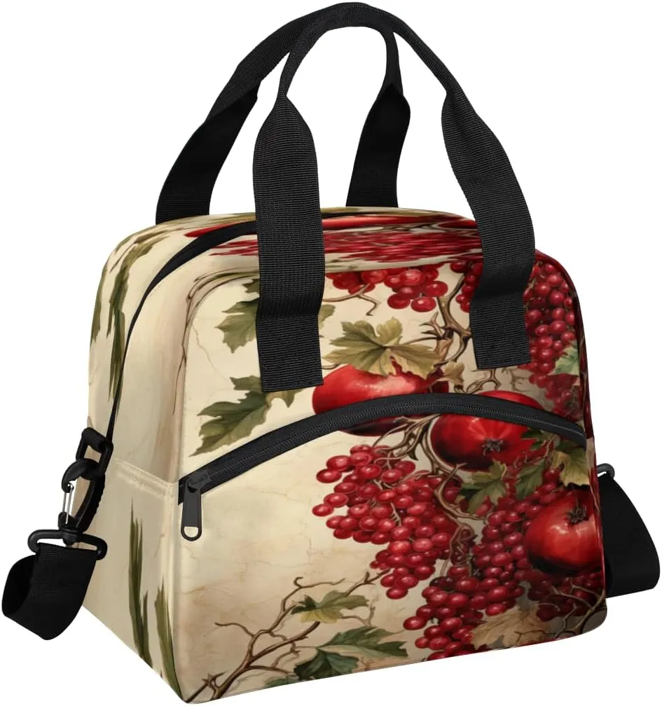 Pomegranate Printed Lunch Bag for Women Men Reusable Insulated Lunch Box with Adjustable Shoulder Strap Portable Cooler Tote Bag for Office Work Picnic Travel