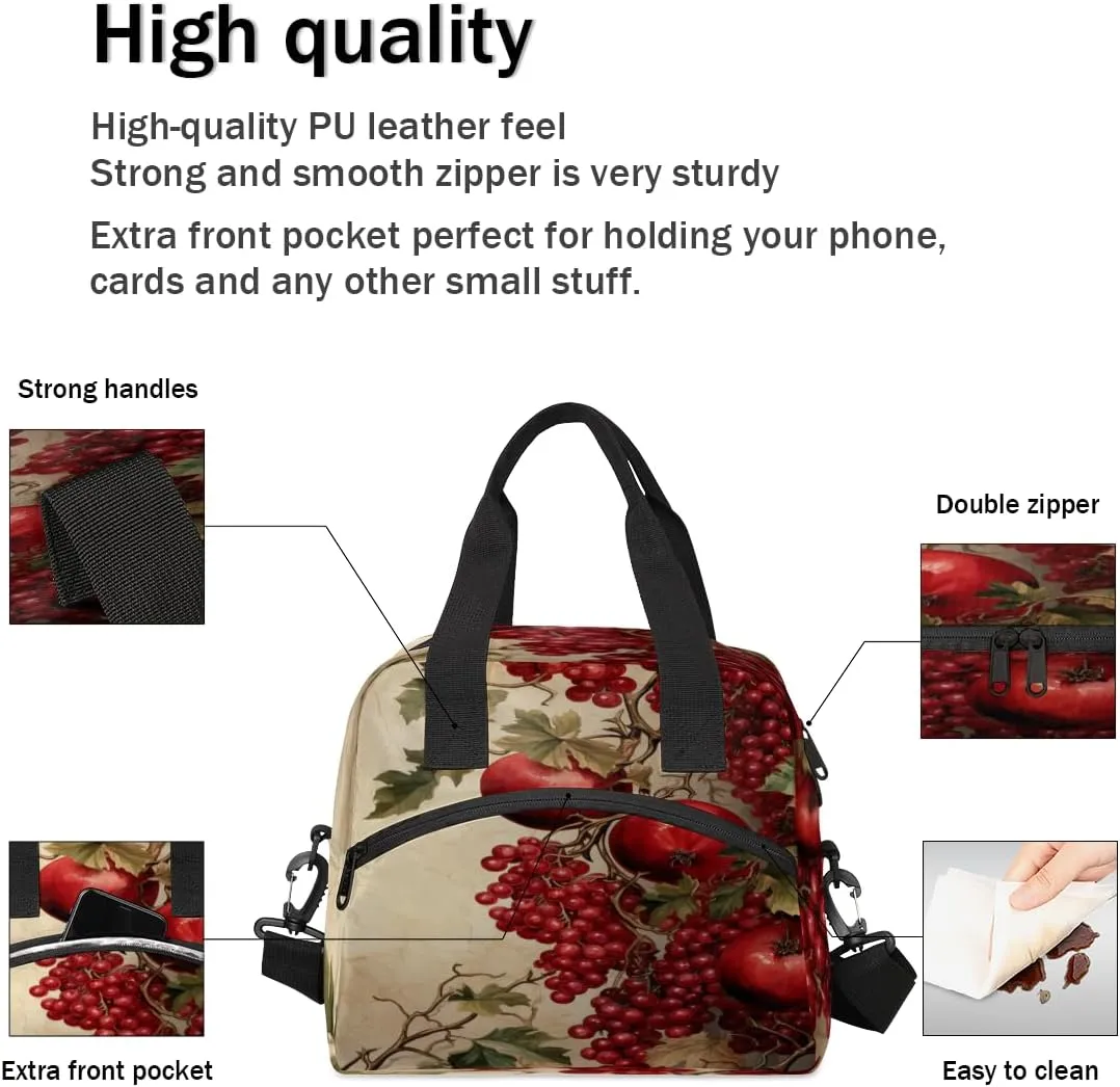 Pomegranate Printed Lunch Bag for Women Men Reusable Insulated Lunch Box with Adjustable Shoulder Strap Portable Cooler Tote Bag for Office Work Picnic Travel