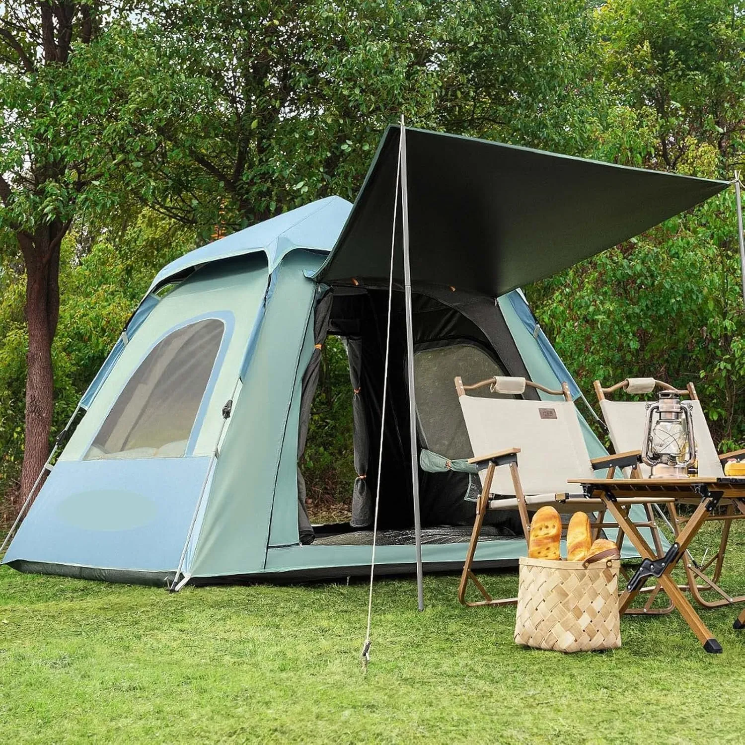 Pop Up Camping Tent 83x83x57 Inch, Instant Family Tent for 2-5 People, 4 Season Waterproof & Windproof, Easy Set-Up with 4 Mesh Windows, Automatic Tent for Hiking & Outdoor Activities