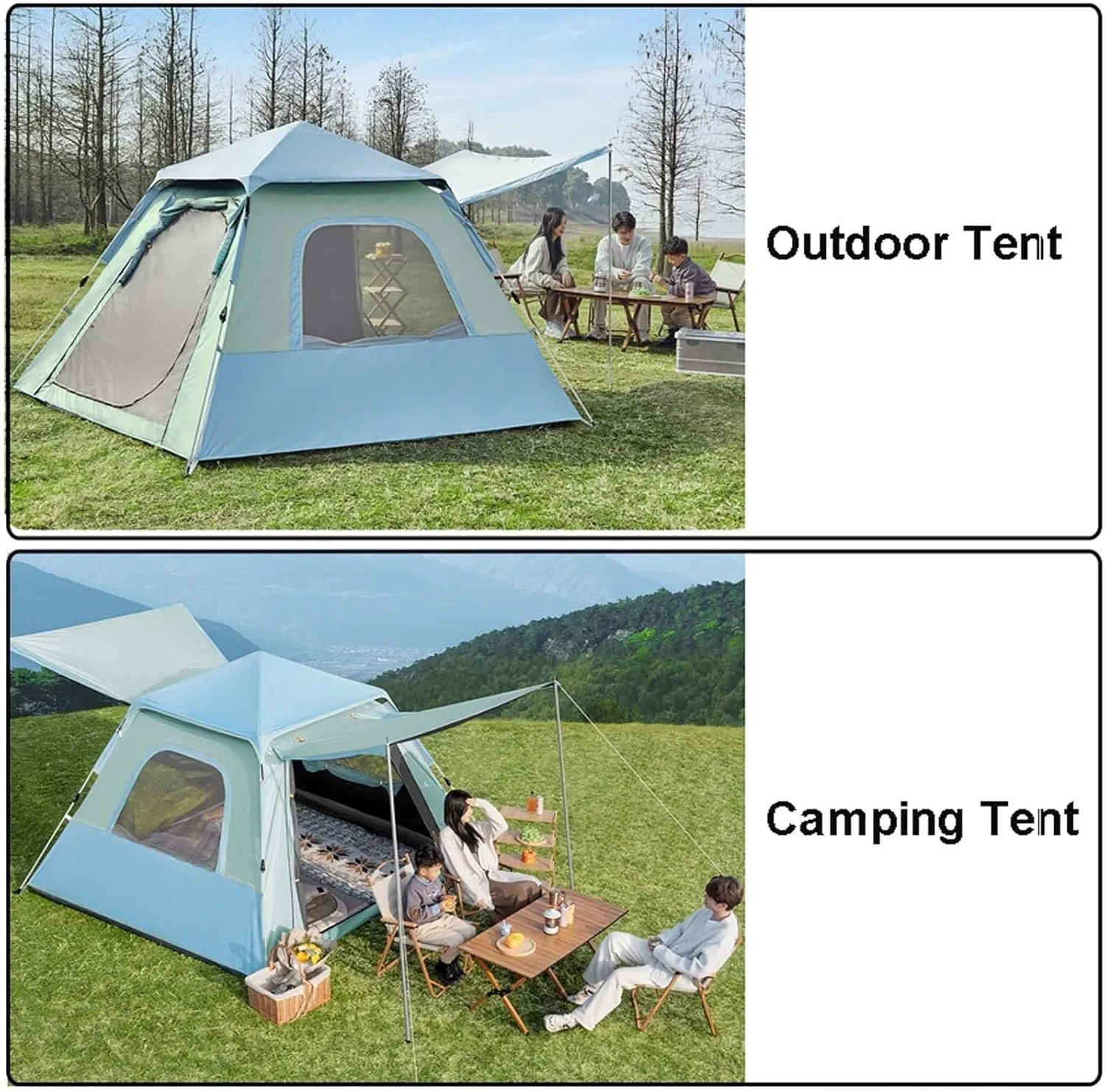 Pop Up Camping Tent 83x83x57 Inch, Instant Family Tent for 2-5 People, 4 Season Waterproof & Windproof, Easy Set-Up with 4 Mesh Windows, Automatic Tent for Hiking & Outdoor Activities