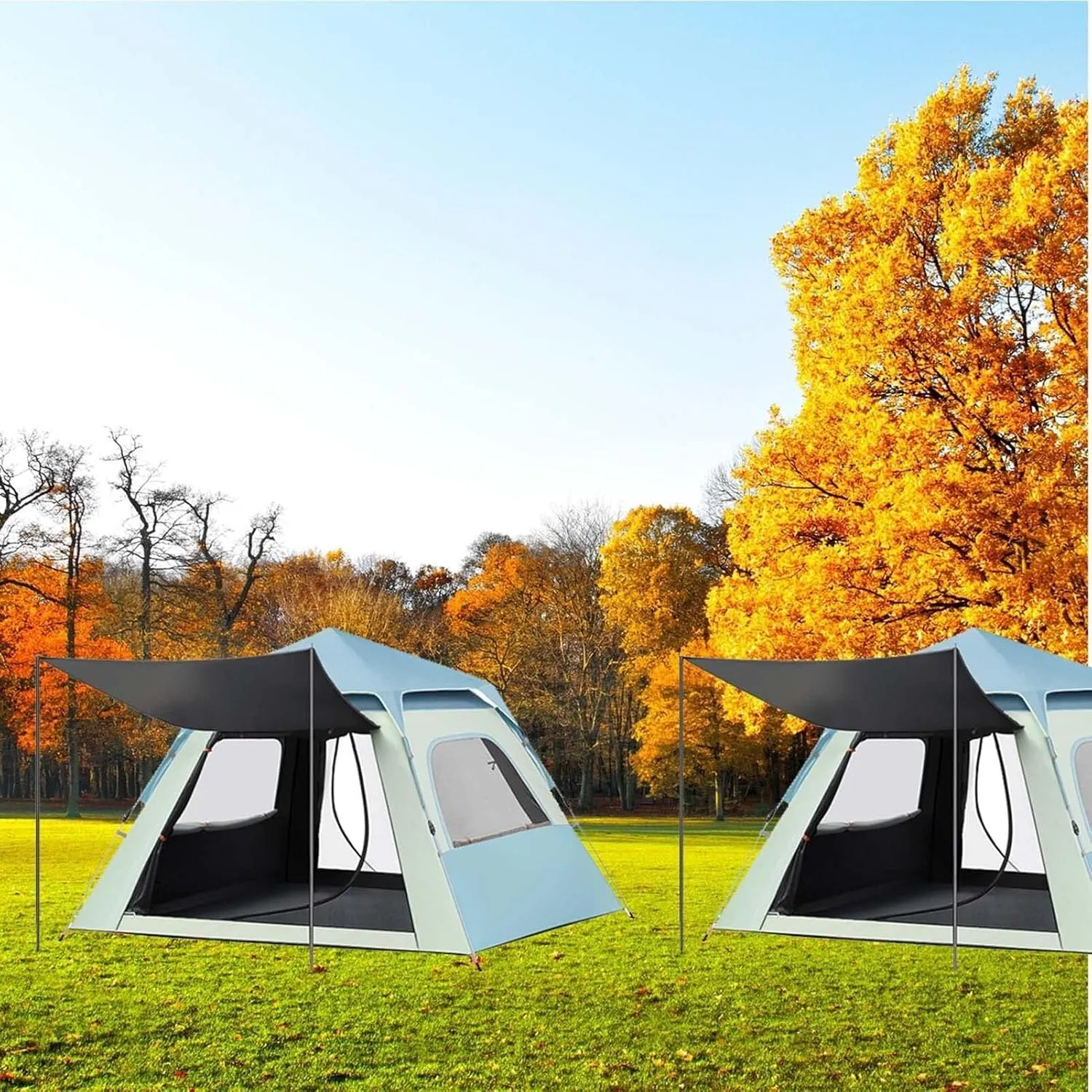 Pop Up Camping Tent 83x83x57 Inch, Instant Family Tent for 2-5 People, 4 Season Waterproof & Windproof, Easy Set-Up with 4 Mesh Windows, Automatic Tent for Hiking & Outdoor Activities