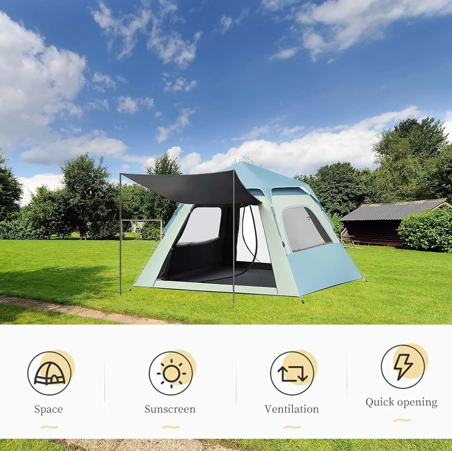 Pop Up Camping Tent 83x83x57 Inch, Instant Family Tent for 2-5 People, 4 Season Waterproof & Windproof, Easy Set-Up with 4 Mesh Windows, Automatic Tent for Hiking & Outdoor Activities