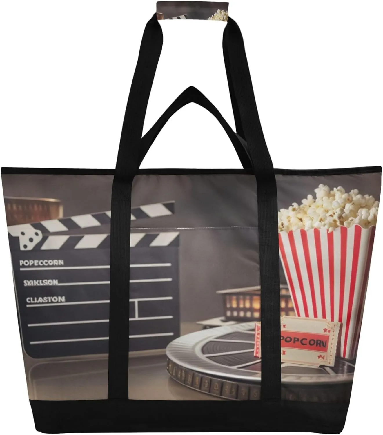 Popcorn Reusable Insulated Cooler Bag with Ice Pack Compartment - Large 47L Waterproof Thermal Grocery Tote for Picnic Beach Camping Lunch Storage