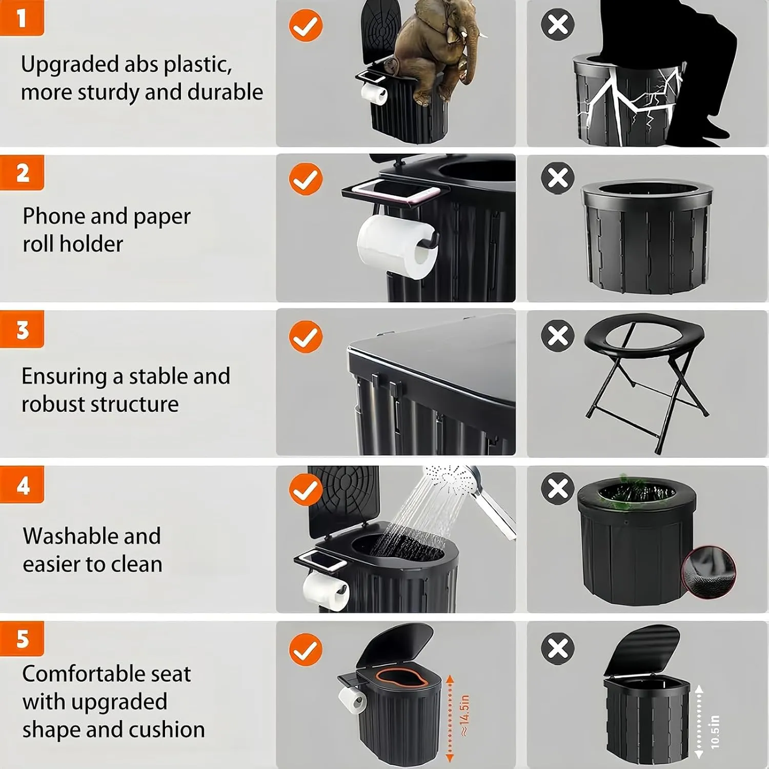 Portable Camping Toilet for Adults, Outdoor Toilet for Camping Toilets Portable Potty With Cushion, Emergency Travel Toilets for Car, RV, Tent, Hiking, Beach, Truck Driver