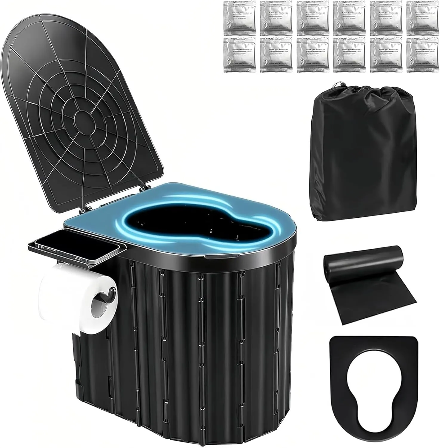 Portable Camping Toilet for Adults, Outdoor Toilet for Camping Toilets Portable Potty With Cushion, Emergency Travel Toilets for Car, RV, Tent, Hiking, Beach, Truck Driver