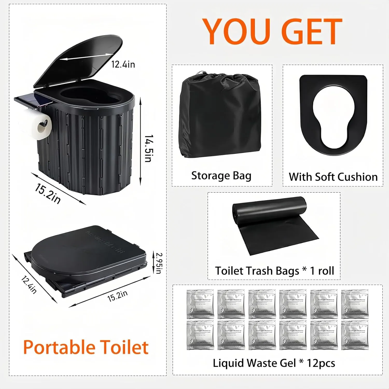 Portable Camping Toilet for Adults, Outdoor Toilet for Camping Toilets Portable Potty With Cushion, Emergency Travel Toilets for Car, RV, Tent, Hiking, Beach, Truck Driver
