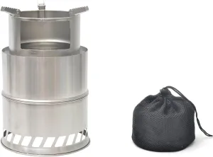 Portable Camping Wood Burning Stove Stainless Steel Camp BBQ Grill Backpacking Survival Stove with Bag for Outdoor Picnic Folding Hiking Cooking Grill Stand (Small Size)