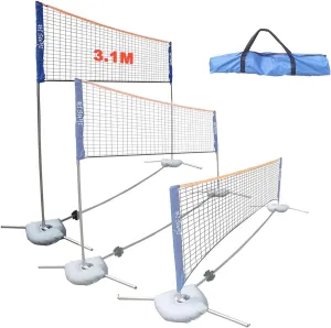 Portable Height Adjustable Badminton Volleyball Tennis Net Set Multi-Purpose Sports Equipment with Poles Stand and Carry Bag for Kids Adult Outdoor Exercise 3.1m/11ft