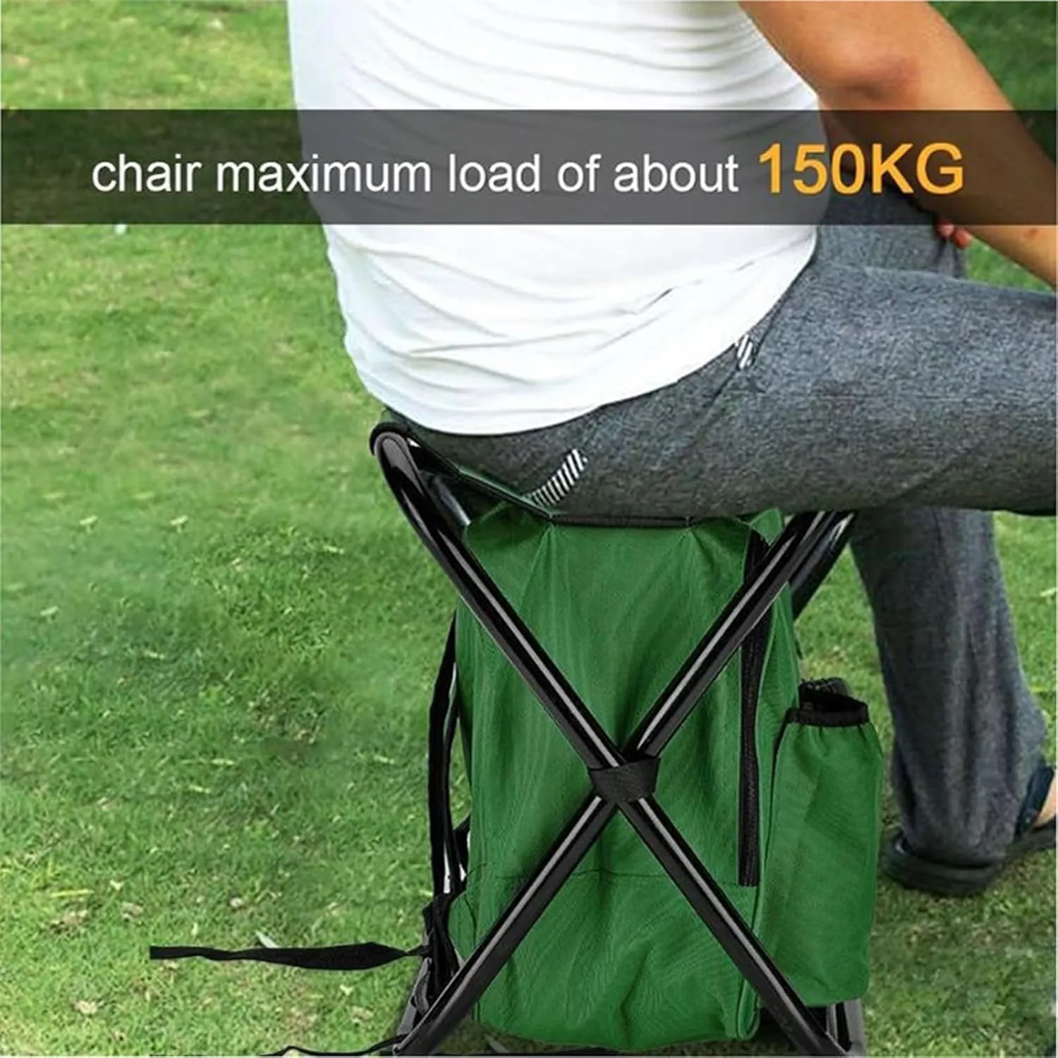 Portable Hiking Camping Stool, Folding Camping Chair Stool Backpack with Cooler Insulated Picnic Bag for Leisure Camping Fishing,E