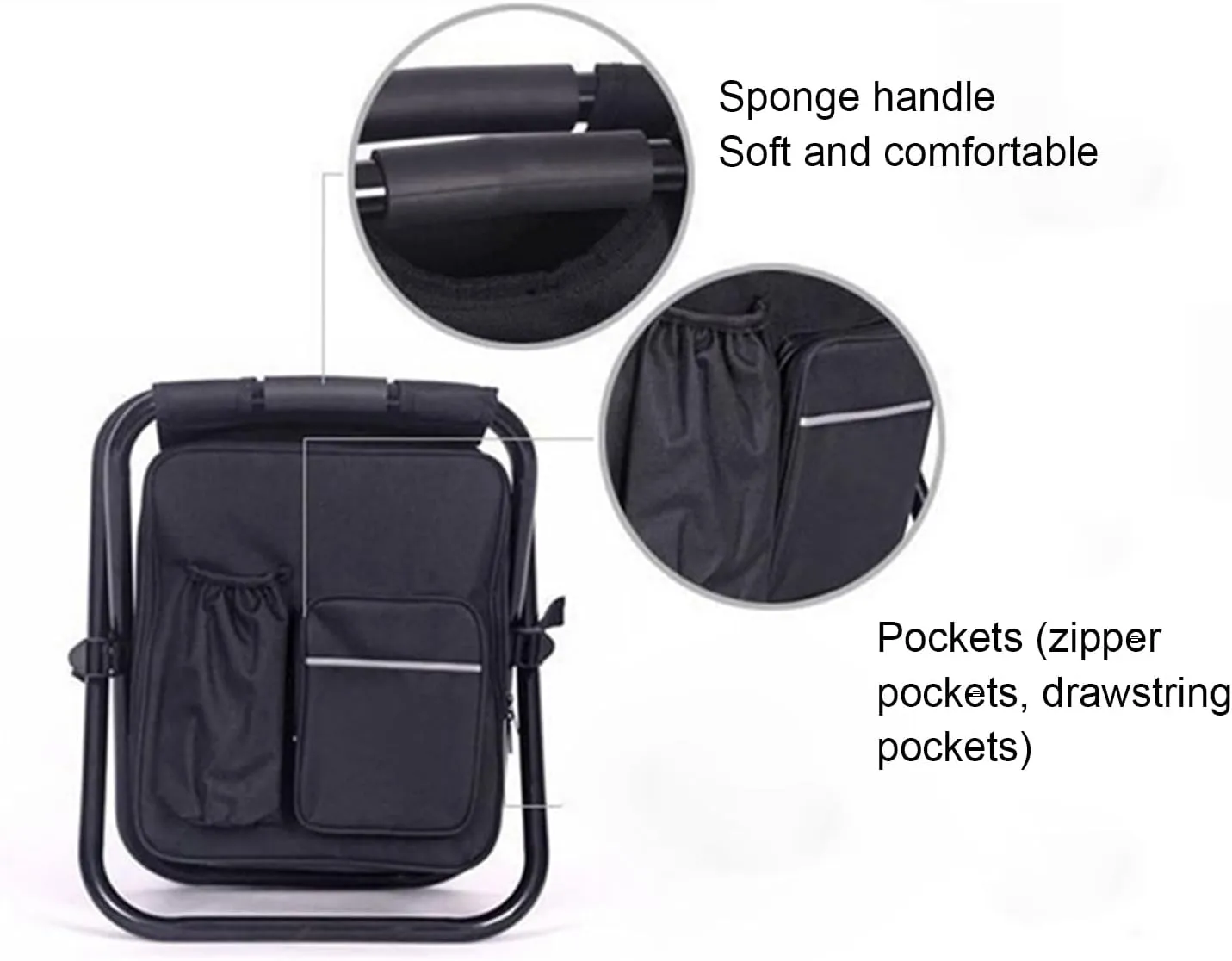 Portable Hiking Camping Stool, Folding Camping Chair Stool Backpack with Cooler Insulated Picnic Bag for Leisure Camping Fishing,E