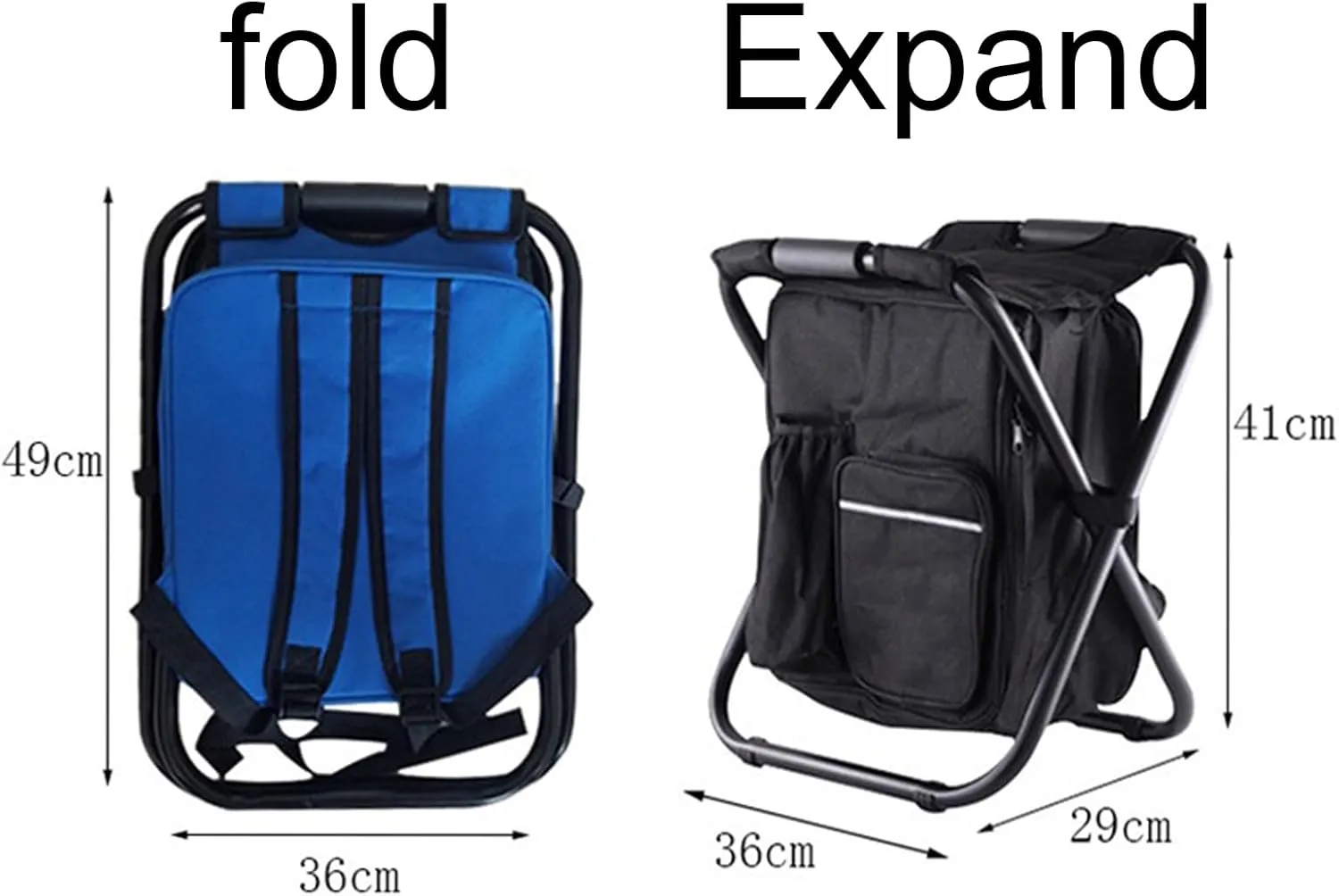 Portable Hiking Camping Stool, Folding Camping Chair Stool Backpack with Cooler Insulated Picnic Bag for Leisure Camping Fishing,E