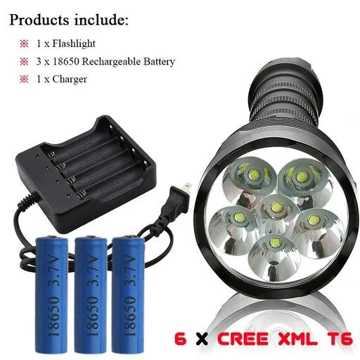 Portable Lighting search powerful led flashlight torch 6 CREE XML T6 defense 18650 battery 3 waterproof rechargeable flashlight