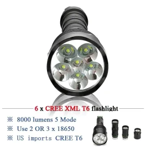 Portable Lighting search powerful led flashlight torch 6 CREE XML T6 defense 18650 battery 3 waterproof rechargeable flashlight