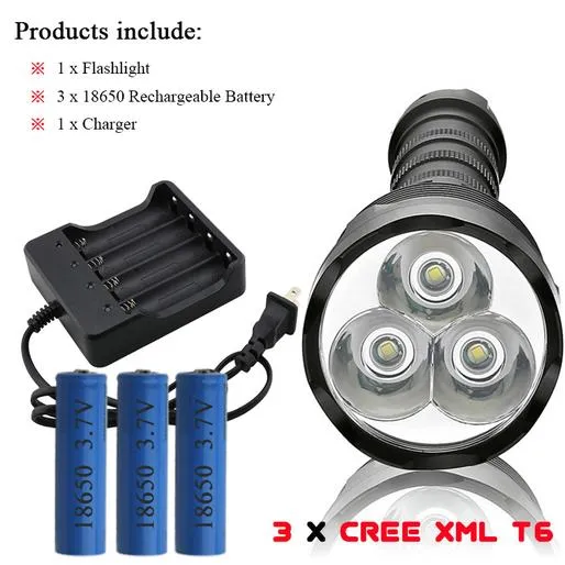 Portable Lighting search powerful led flashlight torch 6 CREE XML T6 defense 18650 battery 3 waterproof rechargeable flashlight