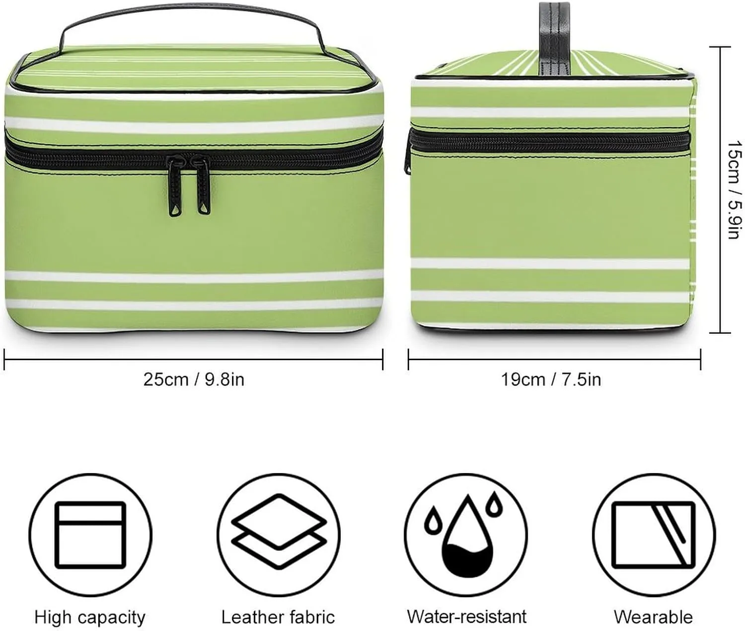 Portable Make Bag, Lime Green Stripes Cosmetic Case Portable Cosmetic Portable Organizer for Men & Women