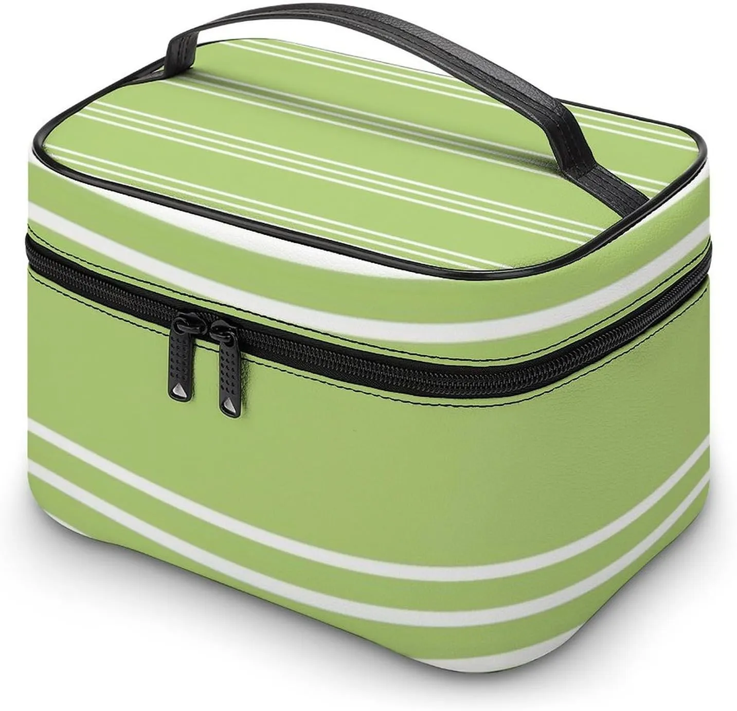 Portable Make Bag, Lime Green Stripes Cosmetic Case Portable Cosmetic Portable Organizer for Men & Women