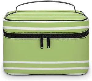 Portable Make Bag, Lime Green Stripes Cosmetic Case Portable Cosmetic Portable Organizer for Men & Women