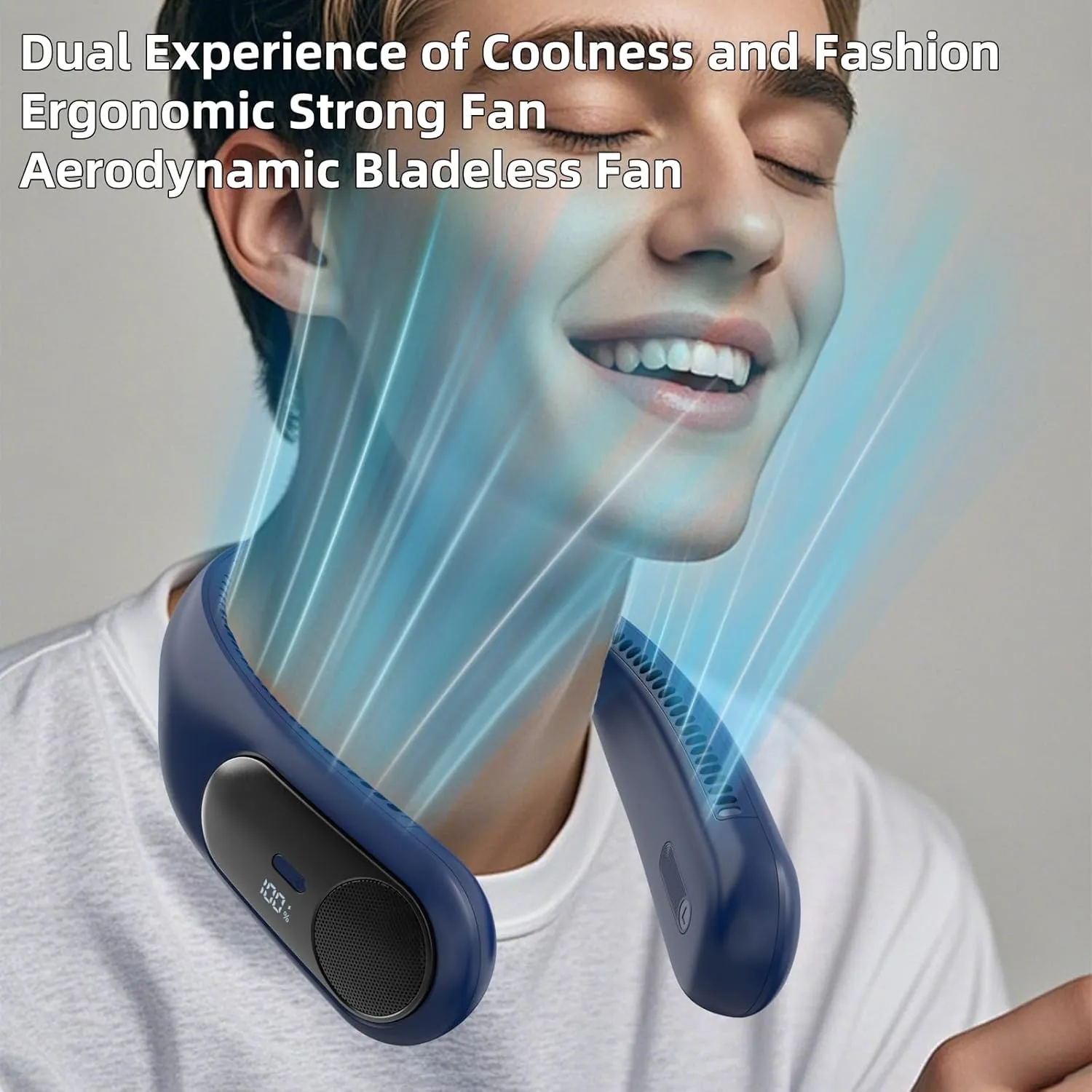 Portable Neck Fan,Personal Hands Free Bladeless Fan,360° Strong Cooling Fan,LED Display, 4-Speeds,6000mAh USB Rechargeable,Long Use Time,Wearable Fan,Gifts for Men Women Dad Mom (Blue)
