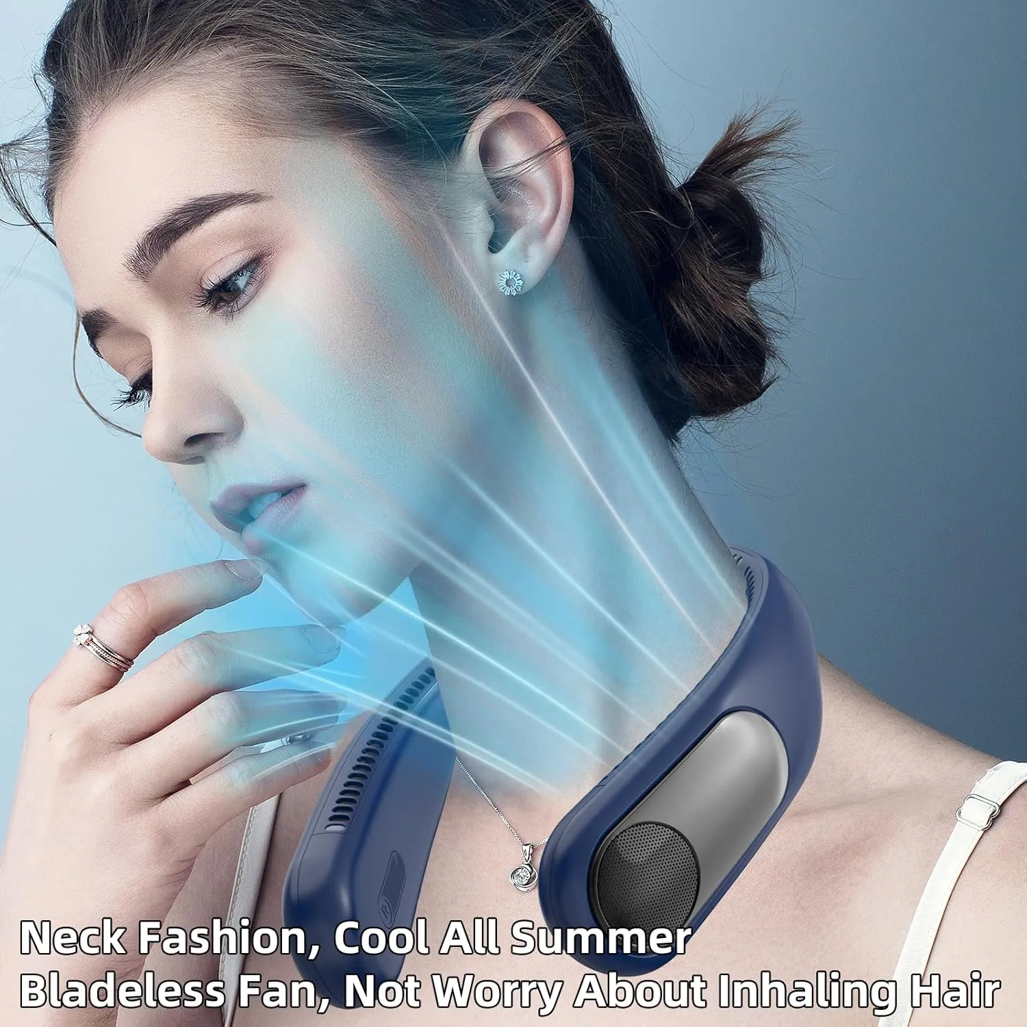 Portable Neck Fan,Personal Hands Free Bladeless Fan,360° Strong Cooling Fan,LED Display, 4-Speeds,6000mAh USB Rechargeable,Long Use Time,Wearable Fan,Gifts for Men Women Dad Mom (Blue)