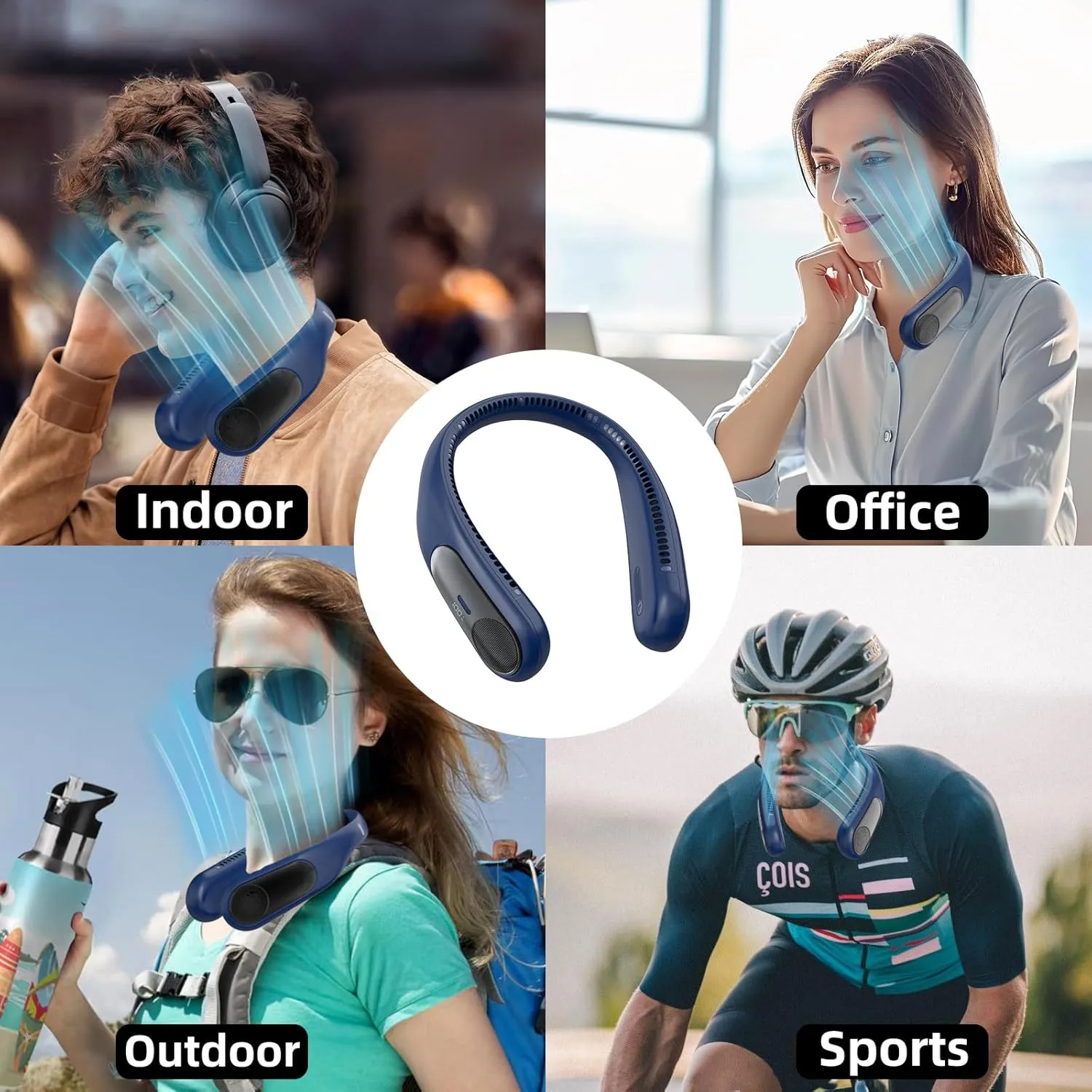 Portable Neck Fan,Personal Hands Free Bladeless Fan,360° Strong Cooling Fan,LED Display, 4-Speeds,6000mAh USB Rechargeable,Long Use Time,Wearable Fan,Gifts for Men Women Dad Mom (Blue)