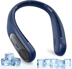 Portable Neck Fan,Personal Hands Free Bladeless Fan,360° Strong Cooling Fan,LED Display, 4-Speeds,6000mAh USB Rechargeable,Long Use Time,Wearable Fan,Gifts for Men Women Dad Mom (Blue)