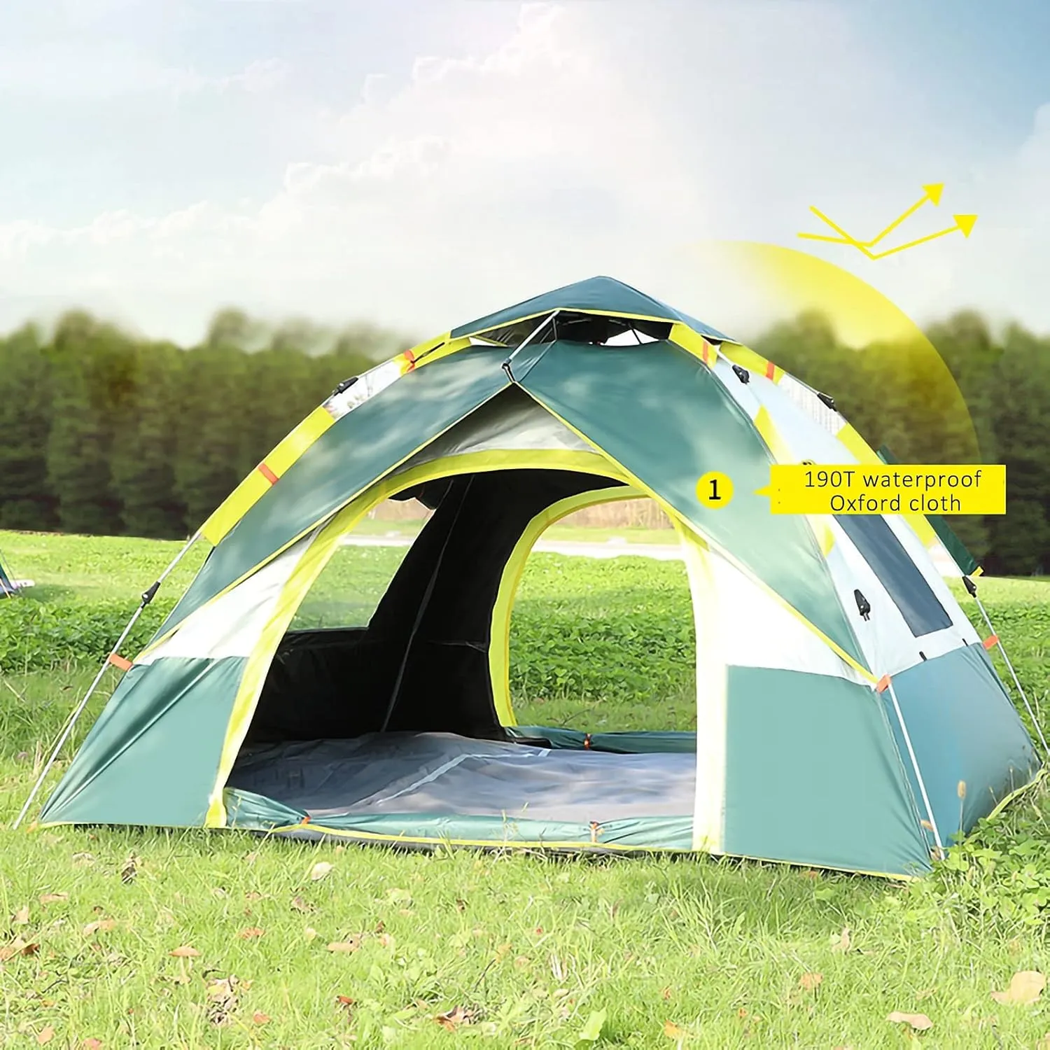 Portable Pop up Campitent 4 Person Instant Setup Waterproof Family Tent with USB Outdoor Campilight Portable Travel Shelter Tent Portable and Foldable, 2 Mesh, 2D-Shaped Door (a a)