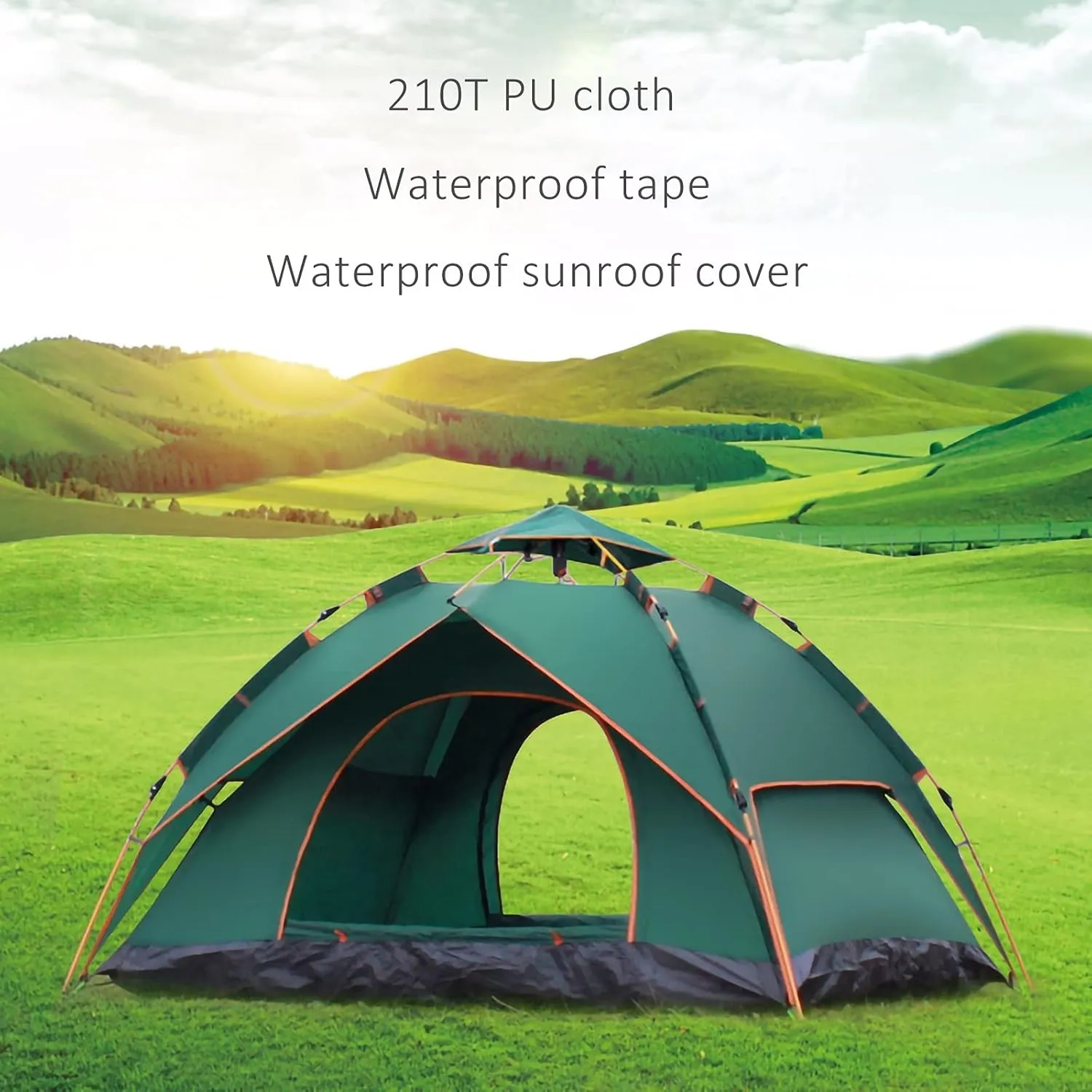 Portable Pop up Campitent 4 Person Instant Setup Waterproof Family Tent with USB Outdoor Campilight Portable Travel Shelter Tent Portable and Foldable, 2 Mesh, 2D-Shaped Door (a a)