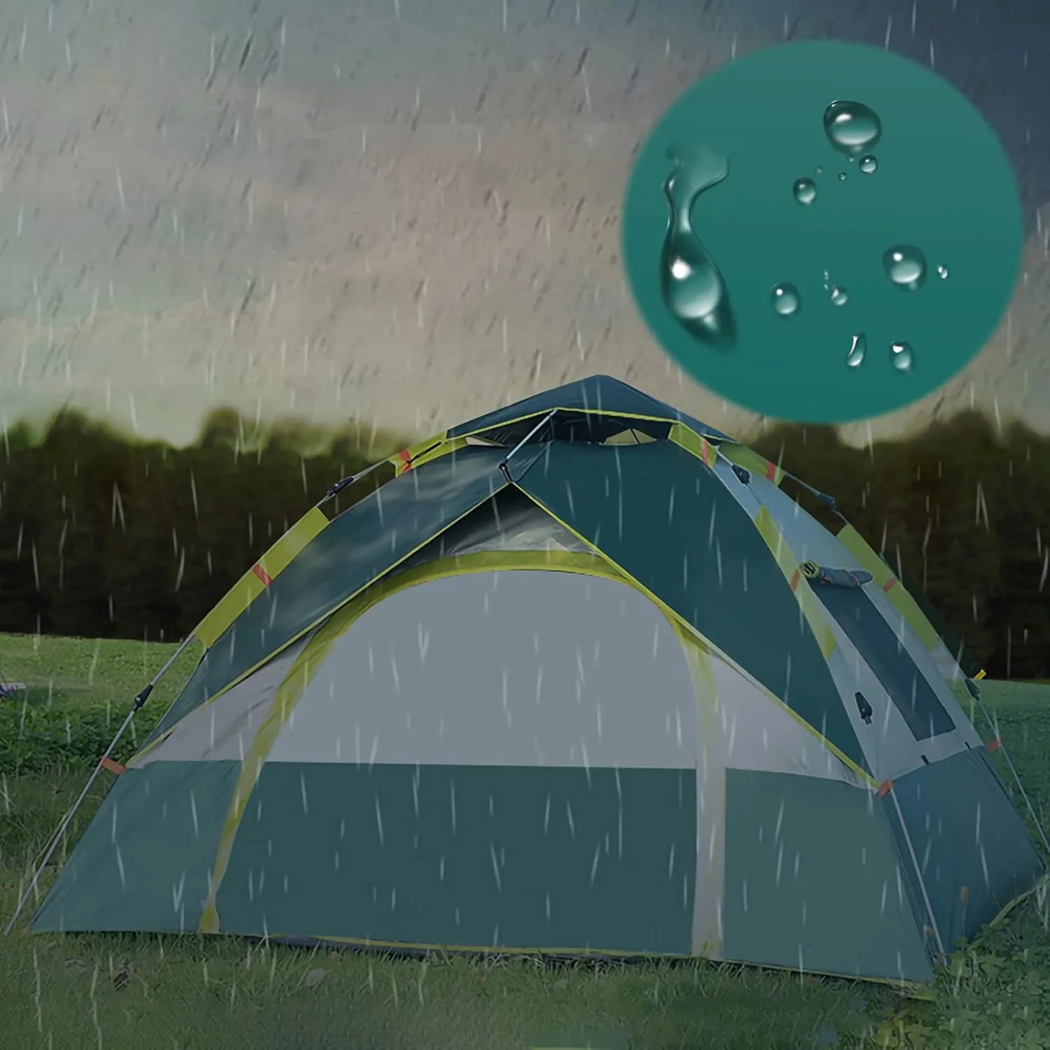 Portable Pop up Campitent 4 Person Instant Setup Waterproof Family Tent with USB Outdoor Campilight Portable Travel Shelter Tent Portable and Foldable, 2 Mesh, 2D-Shaped Door (a a)
