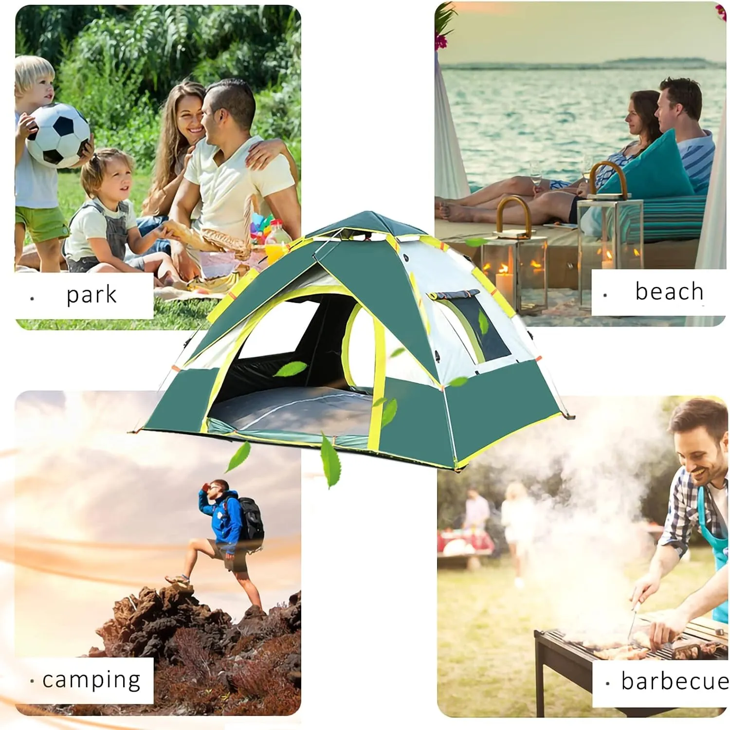 Portable Pop up Campitent 4 Person Instant Setup Waterproof Family Tent with USB Outdoor Campilight Portable Travel Shelter Tent Portable and Foldable, 2 Mesh, 2D-Shaped Door (a a)