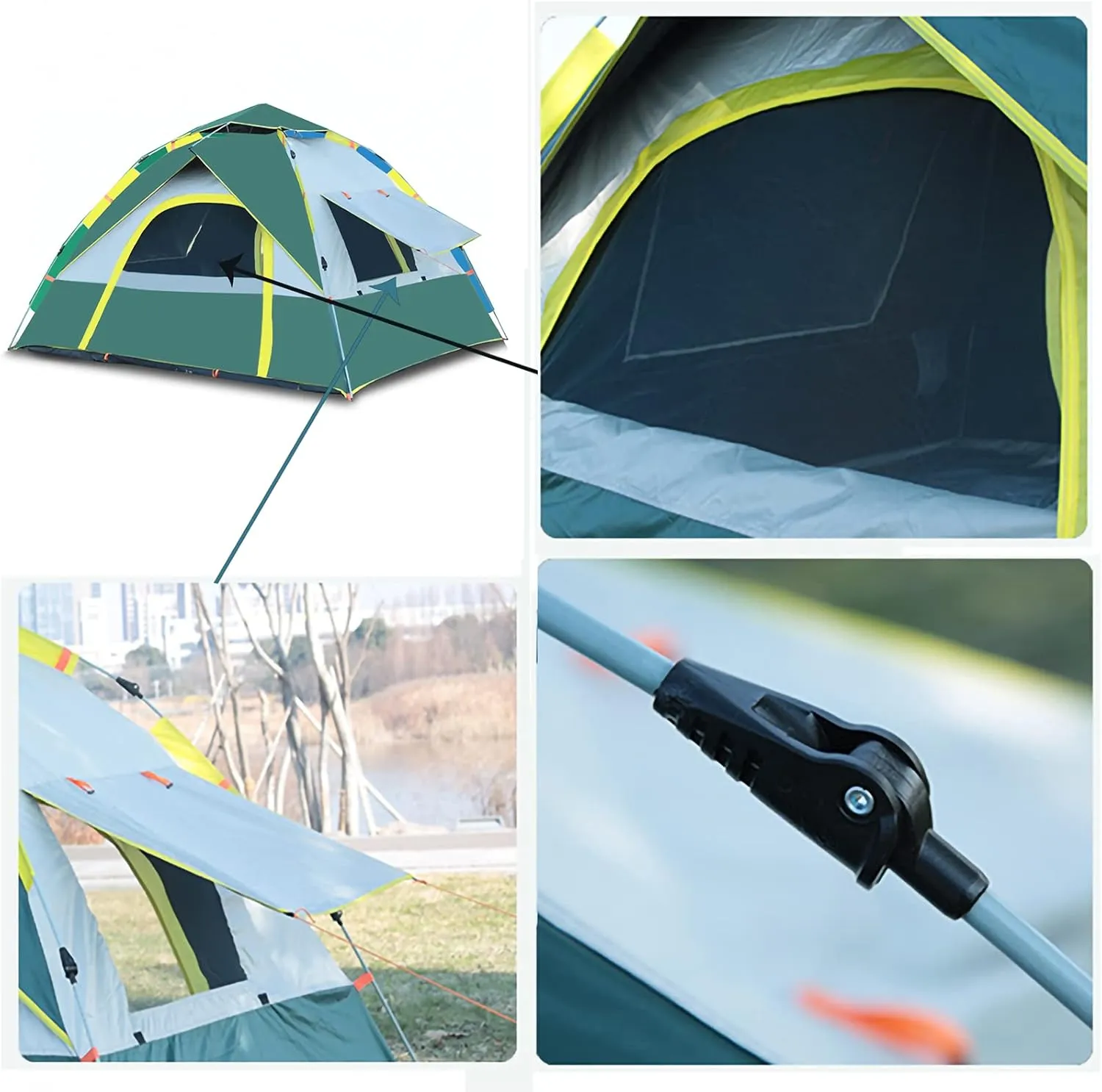 Portable Pop up Campitent 4 Person Instant Setup Waterproof Family Tent with USB Outdoor Campilight Portable Travel Shelter Tent Portable and Foldable, 2 Mesh, 2D-Shaped Door (a a)