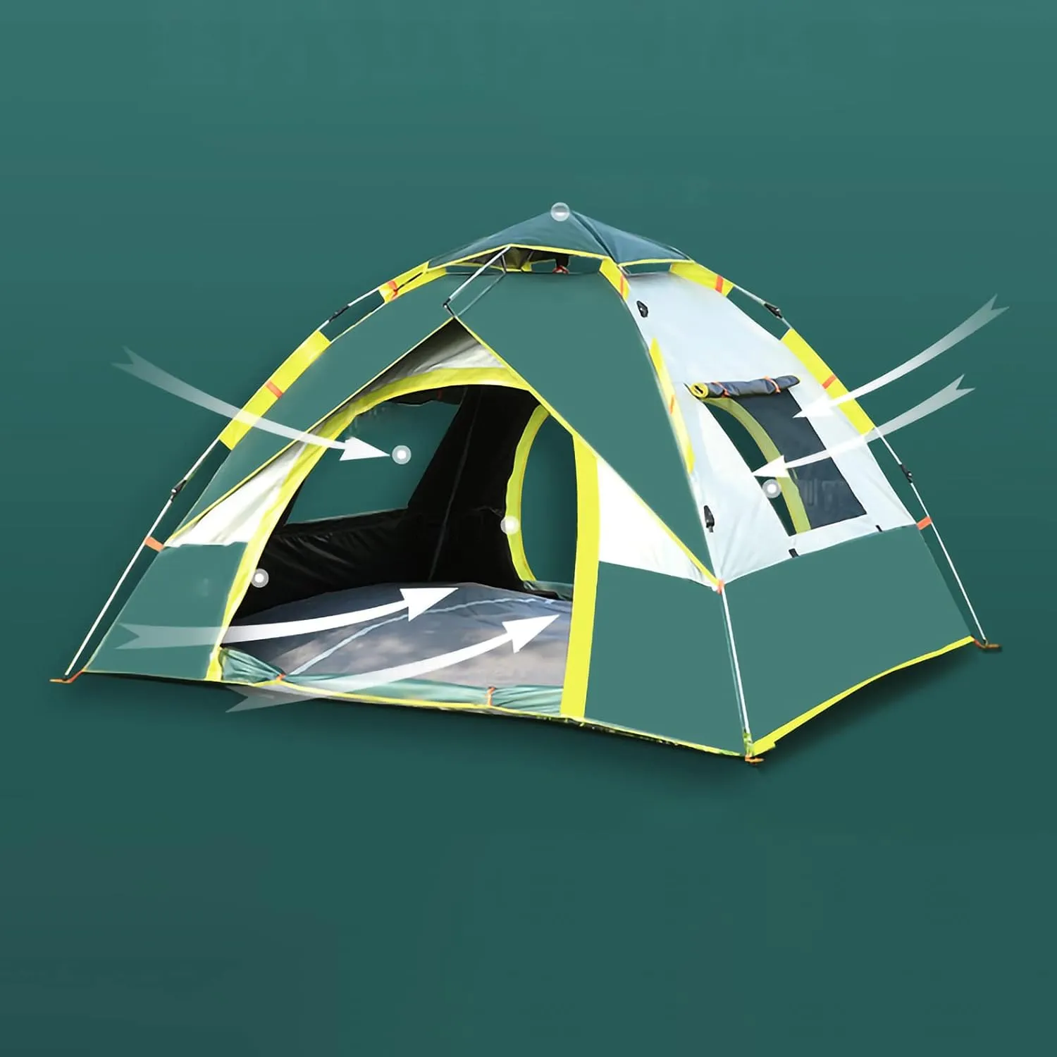 Portable Pop up Campitent 4 Person Instant Setup Waterproof Family Tent with USB Outdoor Campilight Portable Travel Shelter Tent Portable and Foldable, 2 Mesh, 2D-Shaped Door (a a)
