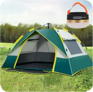 Portable Pop up Campitent 4 Person Instant Setup Waterproof Family Tent with USB Outdoor Campilight Portable Travel Shelter Tent Portable and Foldable, 2 Mesh, 2D-Shaped Door (a a)